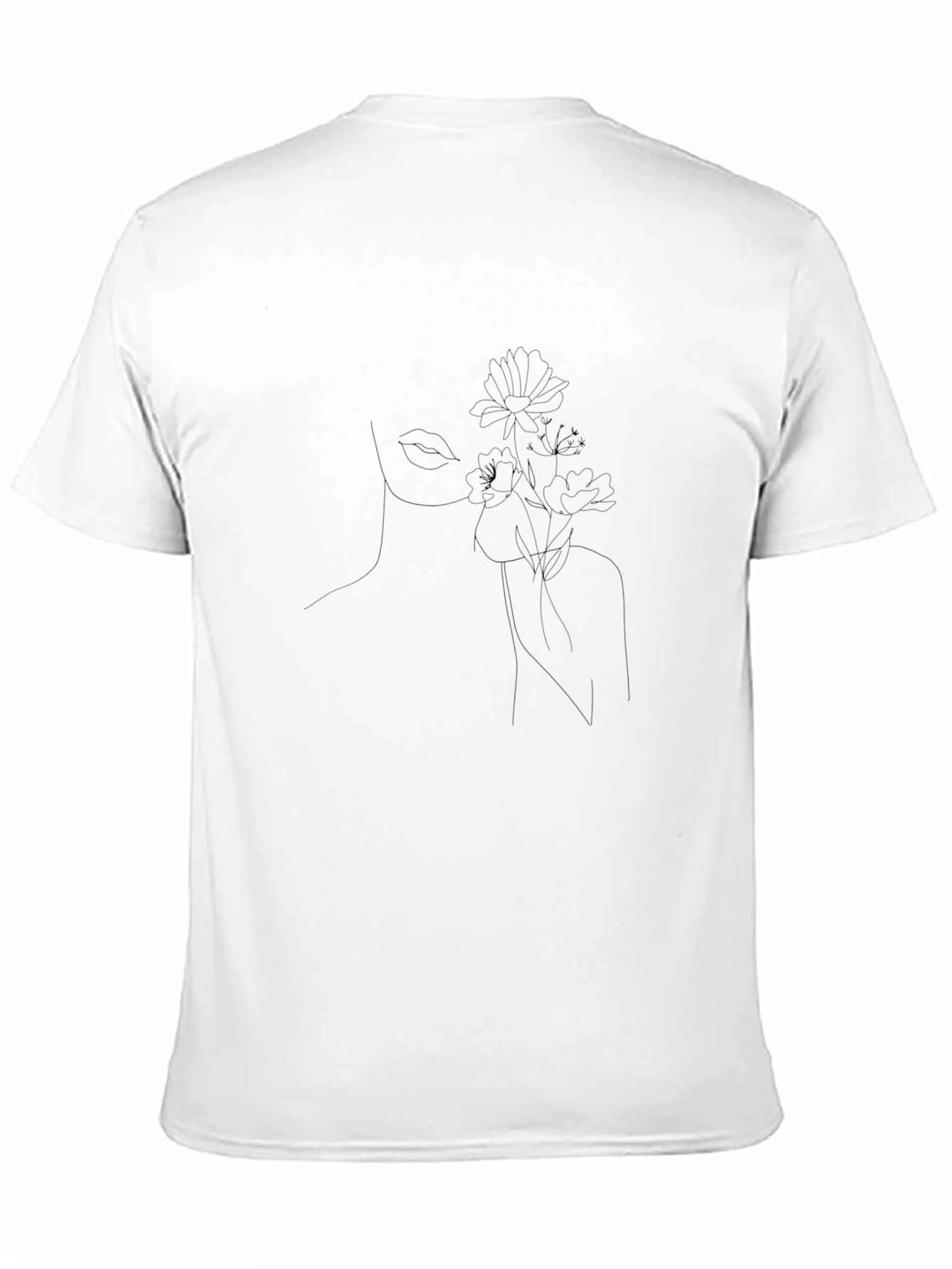 Minimalist Floral Line Art Black T-Shirt