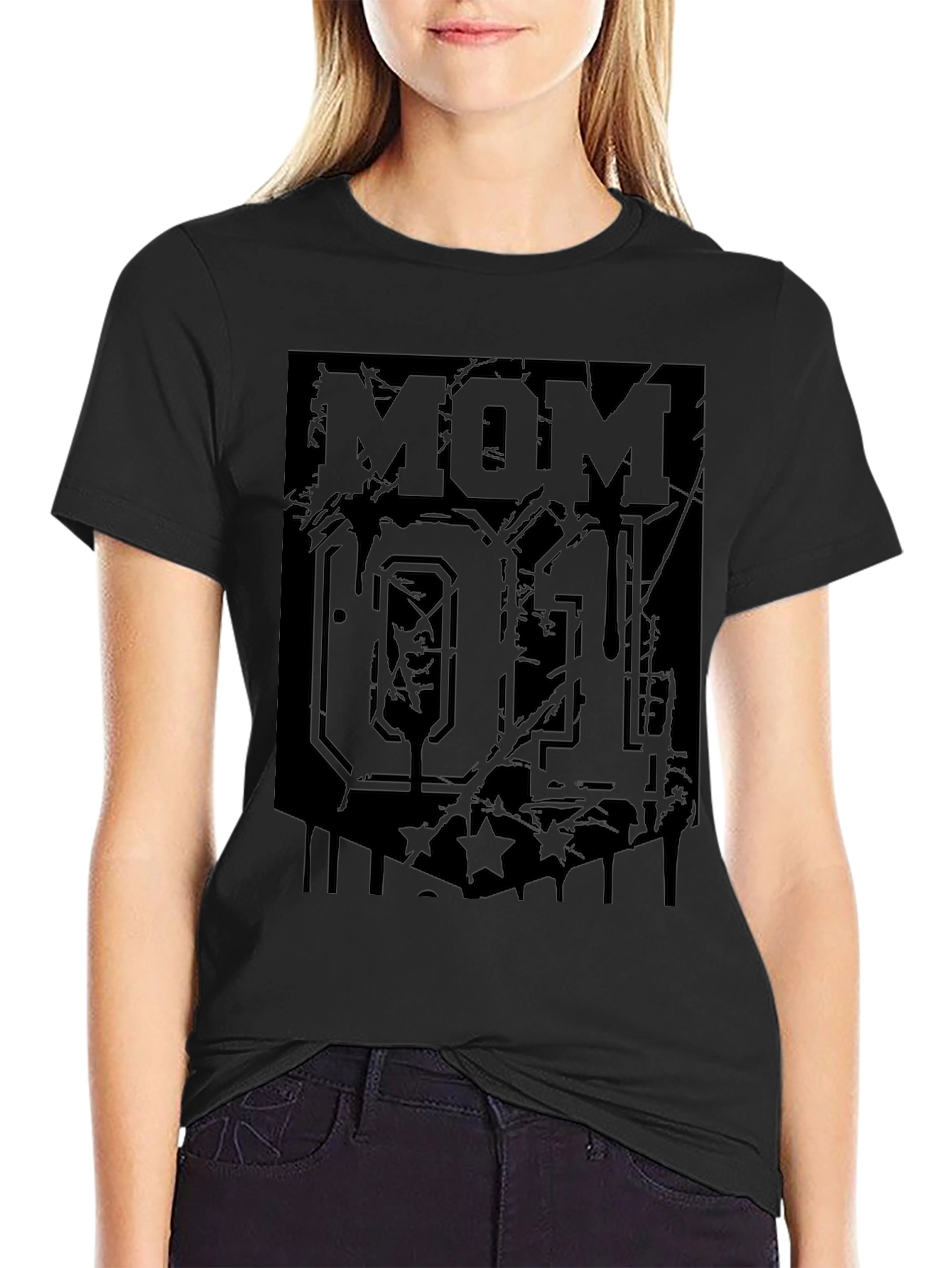 Distressed Mom 01 Graphic Tee - Black