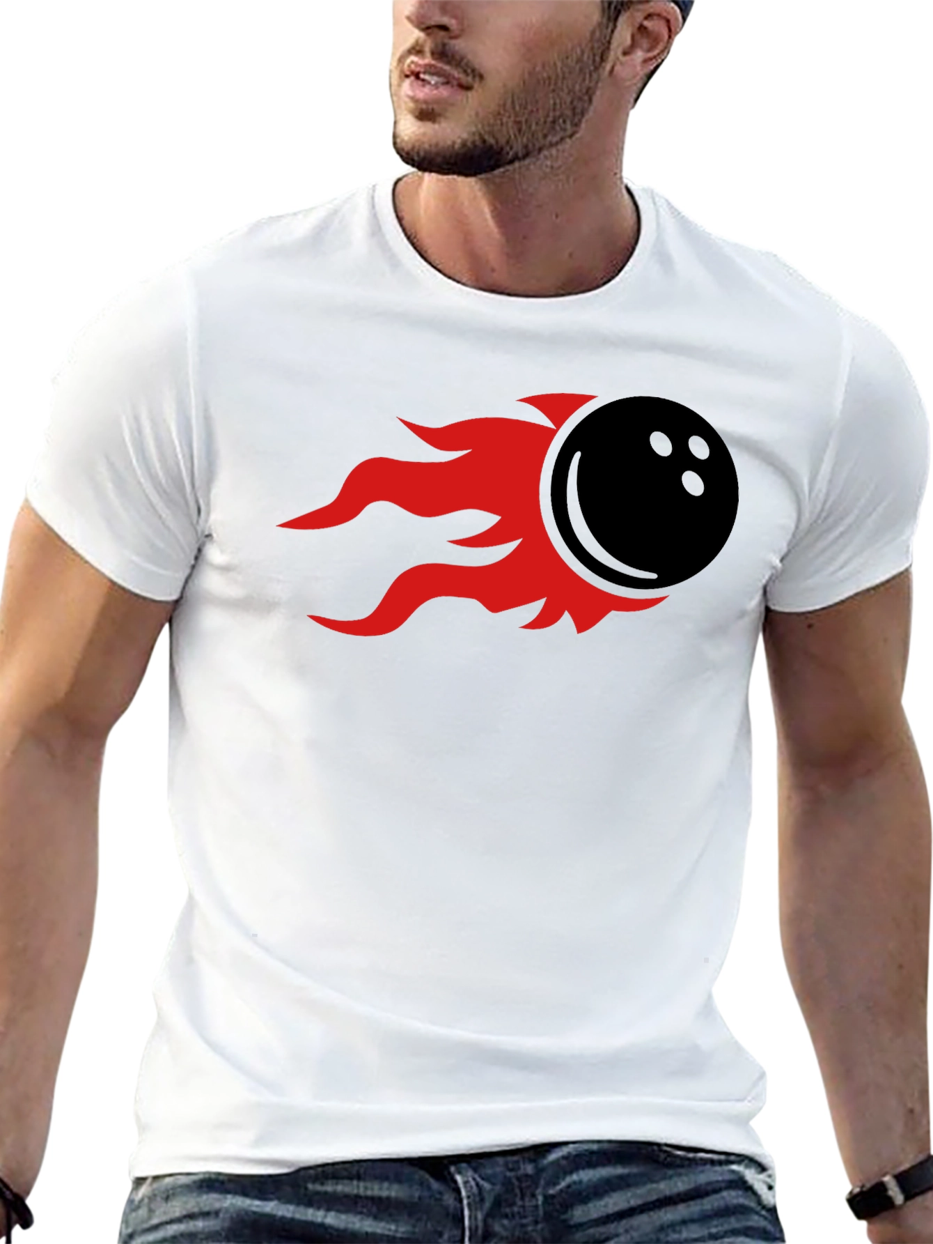 Flaming Bowling Ball Graphic Tee - Black