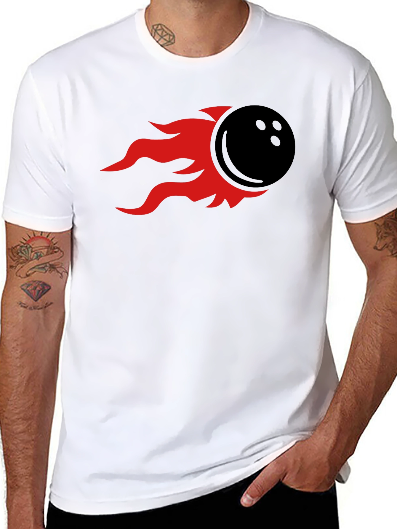 Flaming Bowling Ball Graphic Tee - Black