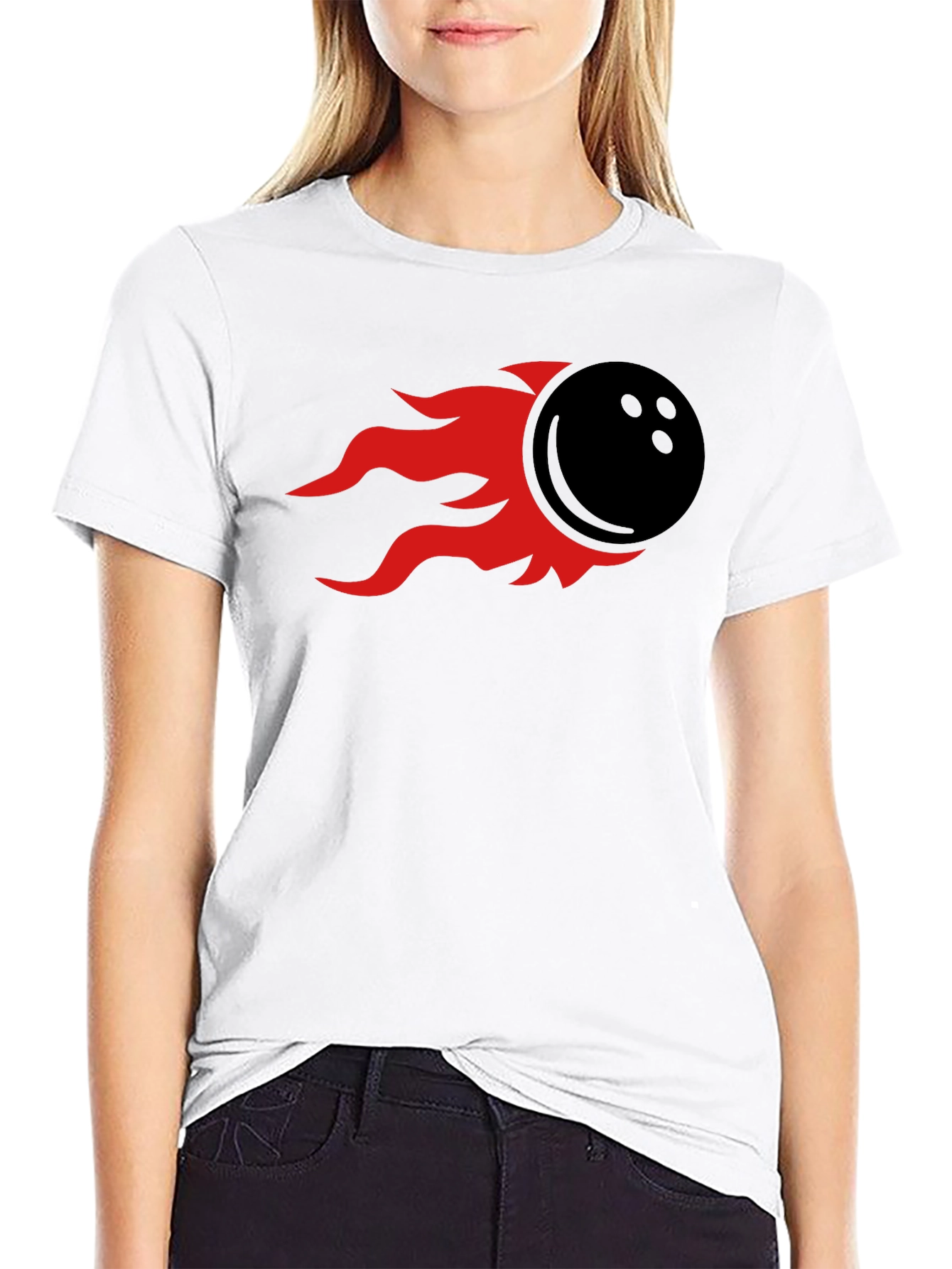 Flaming Bowling Ball Graphic Tee - Black
