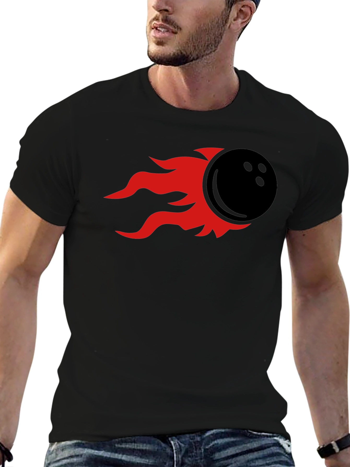 Flaming Bowling Ball Graphic Tee - Black