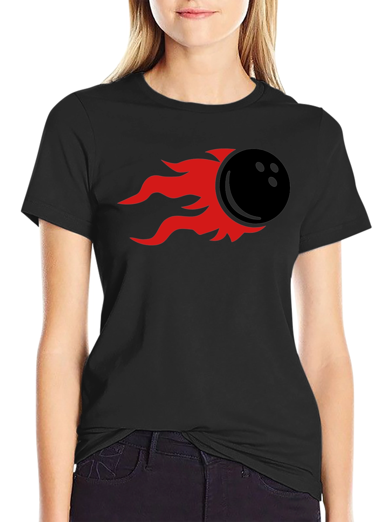 Flaming Bowling Ball Graphic Tee - Black