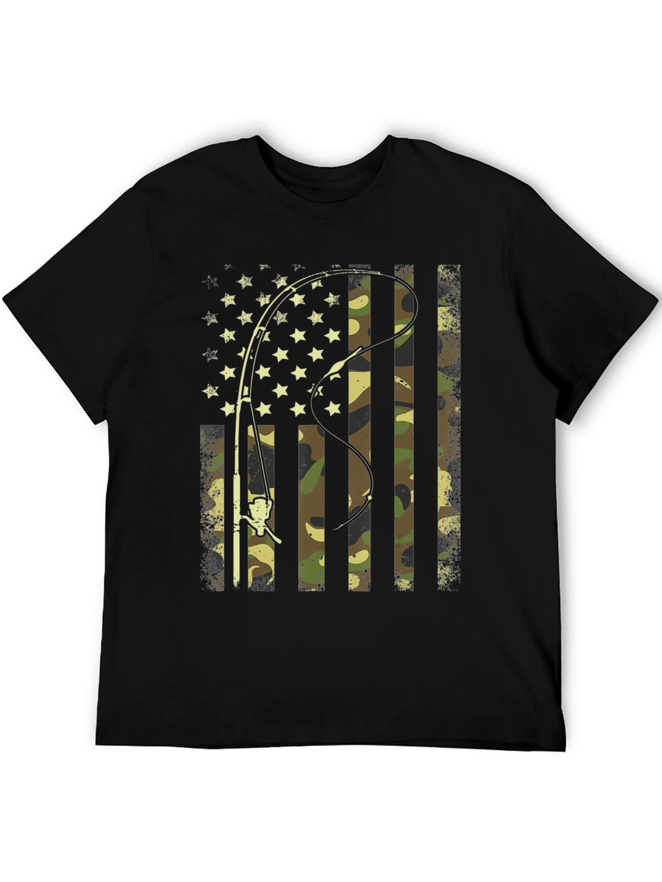 Fishing Rod American Flag Camo T-Shirt