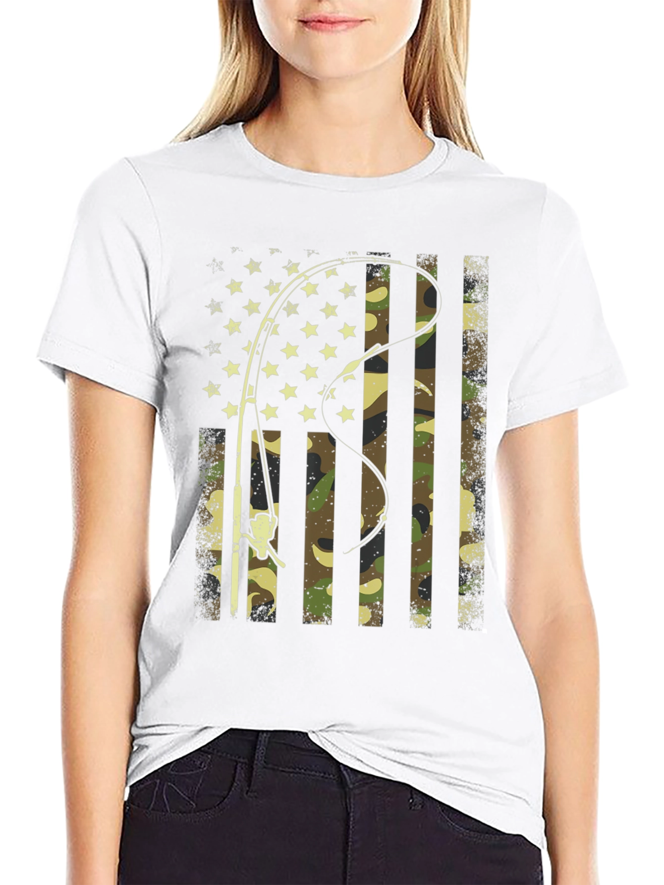 Fishing Rod American Flag Camo T-Shirt