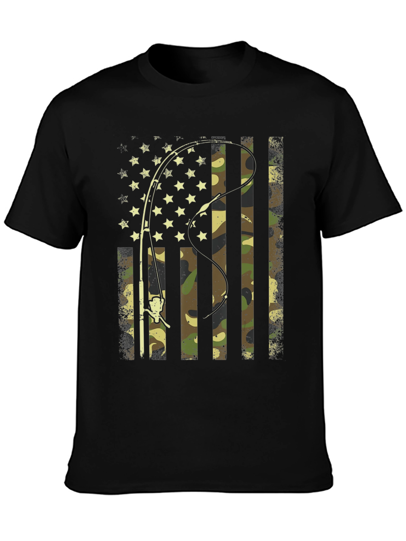 Fishing Rod American Flag Camo T-Shirt