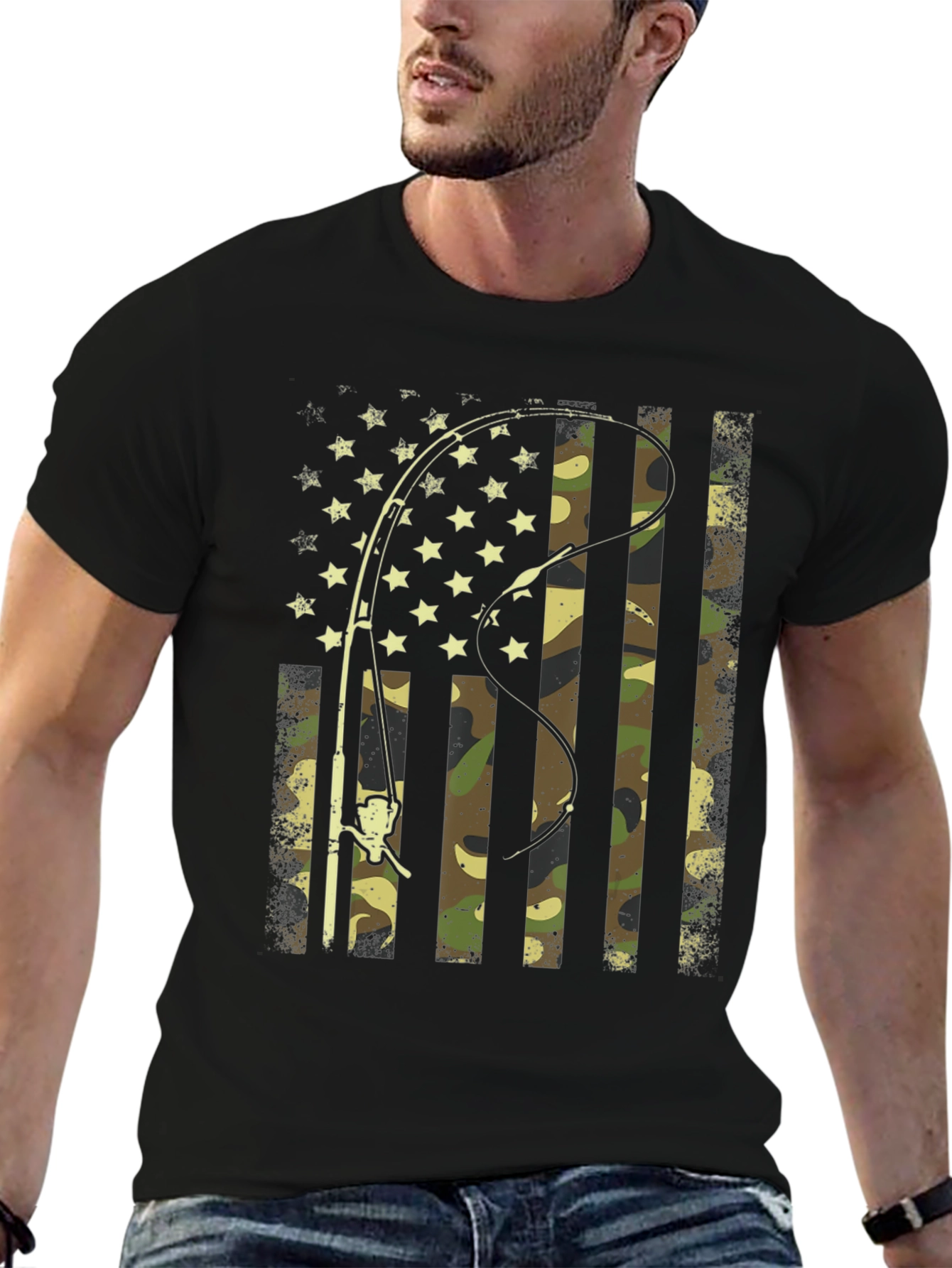 Fishing Rod American Flag Camo T-Shirt