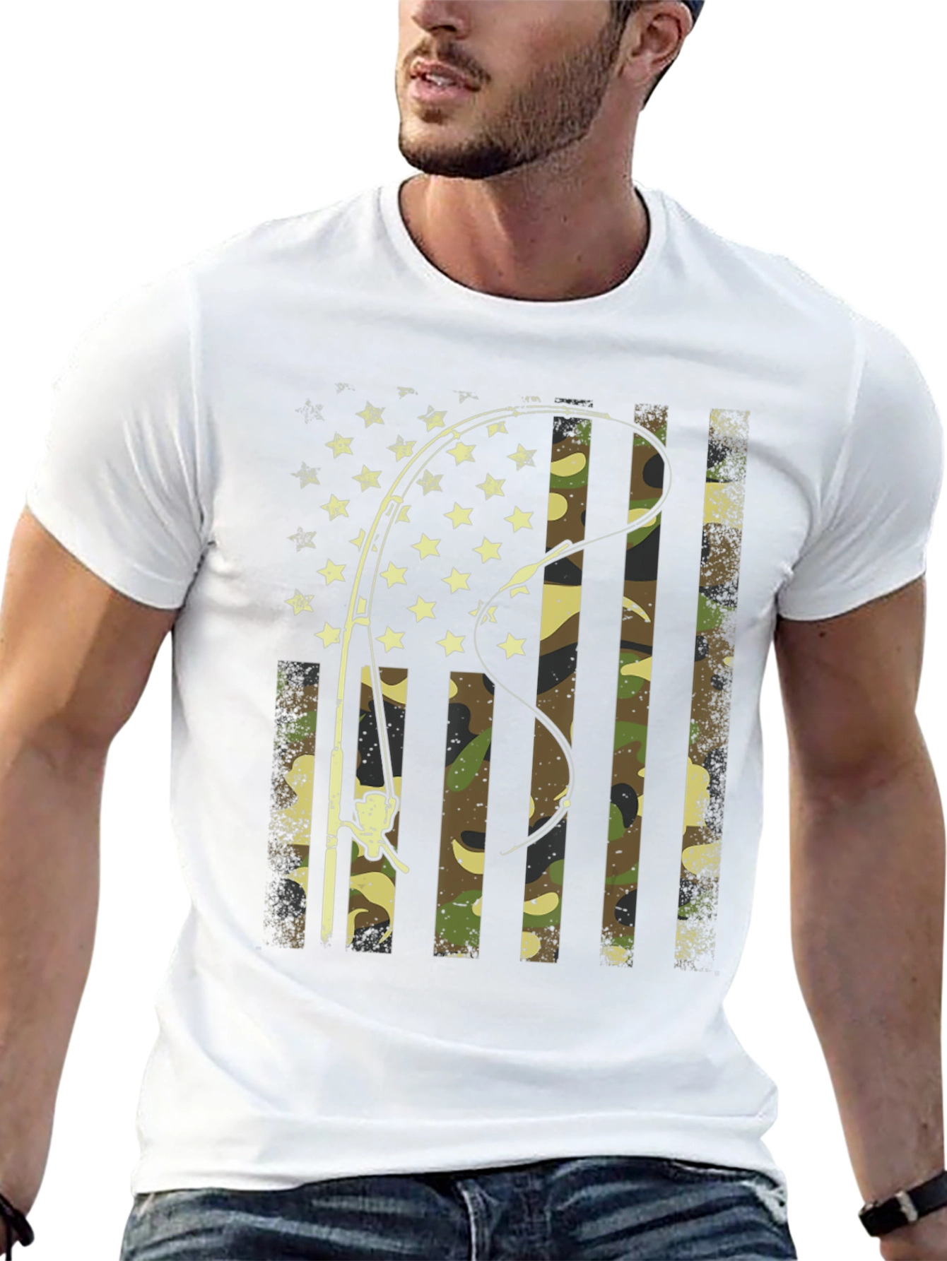 Fishing Rod American Flag Camo T-Shirt