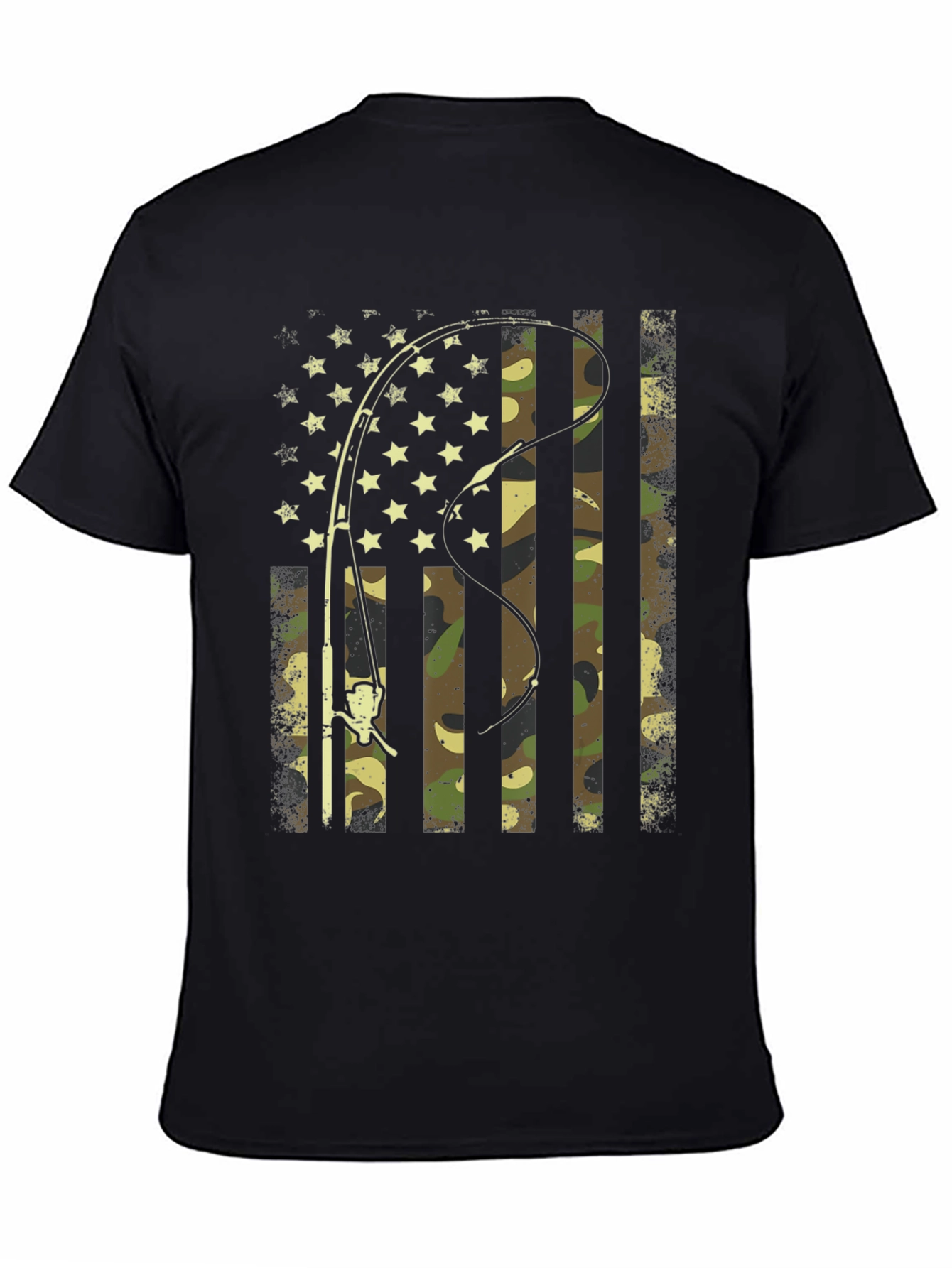 Fishing Rod American Flag Camo T-Shirt