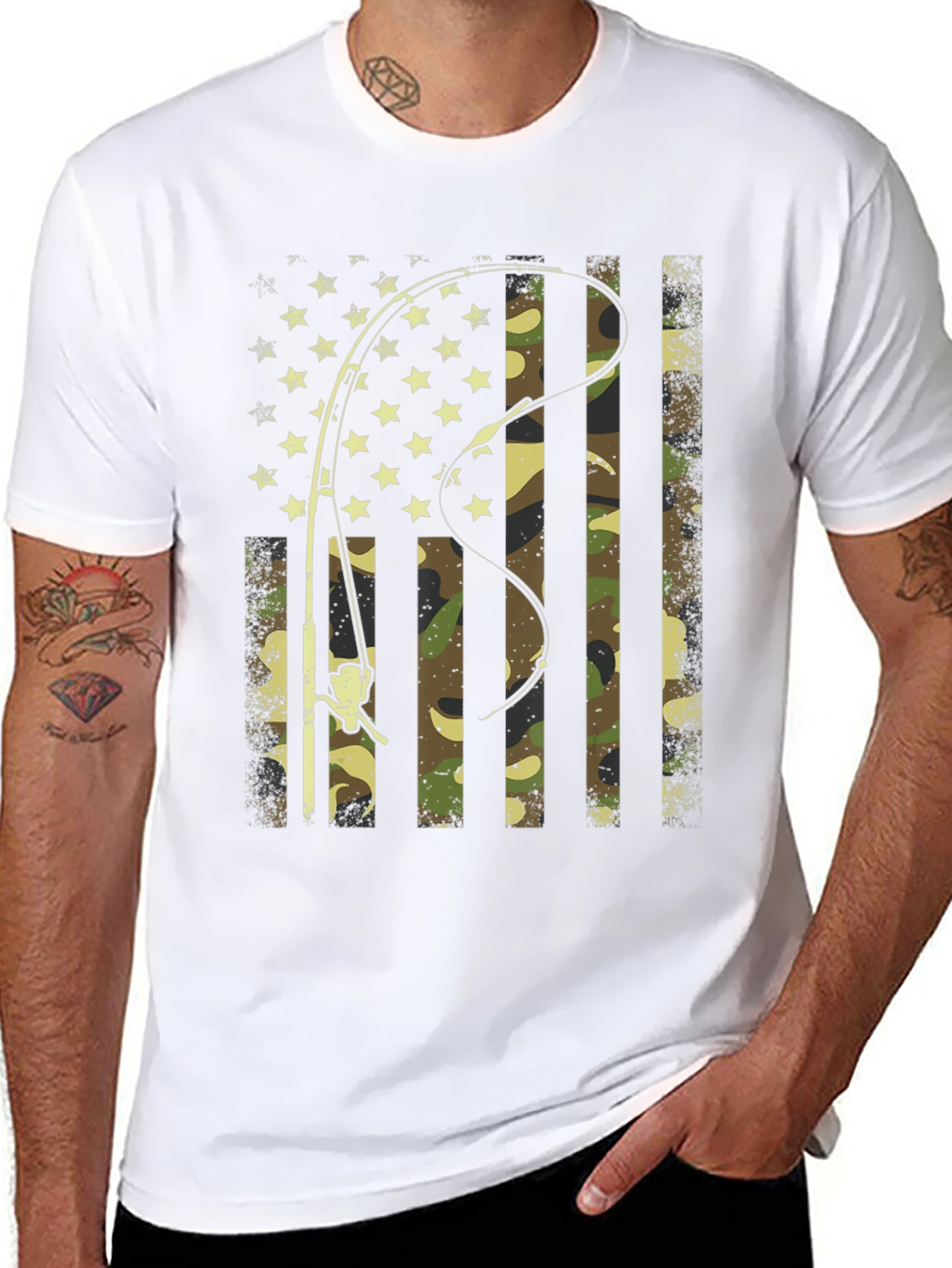 Fishing Rod American Flag Camo T-Shirt