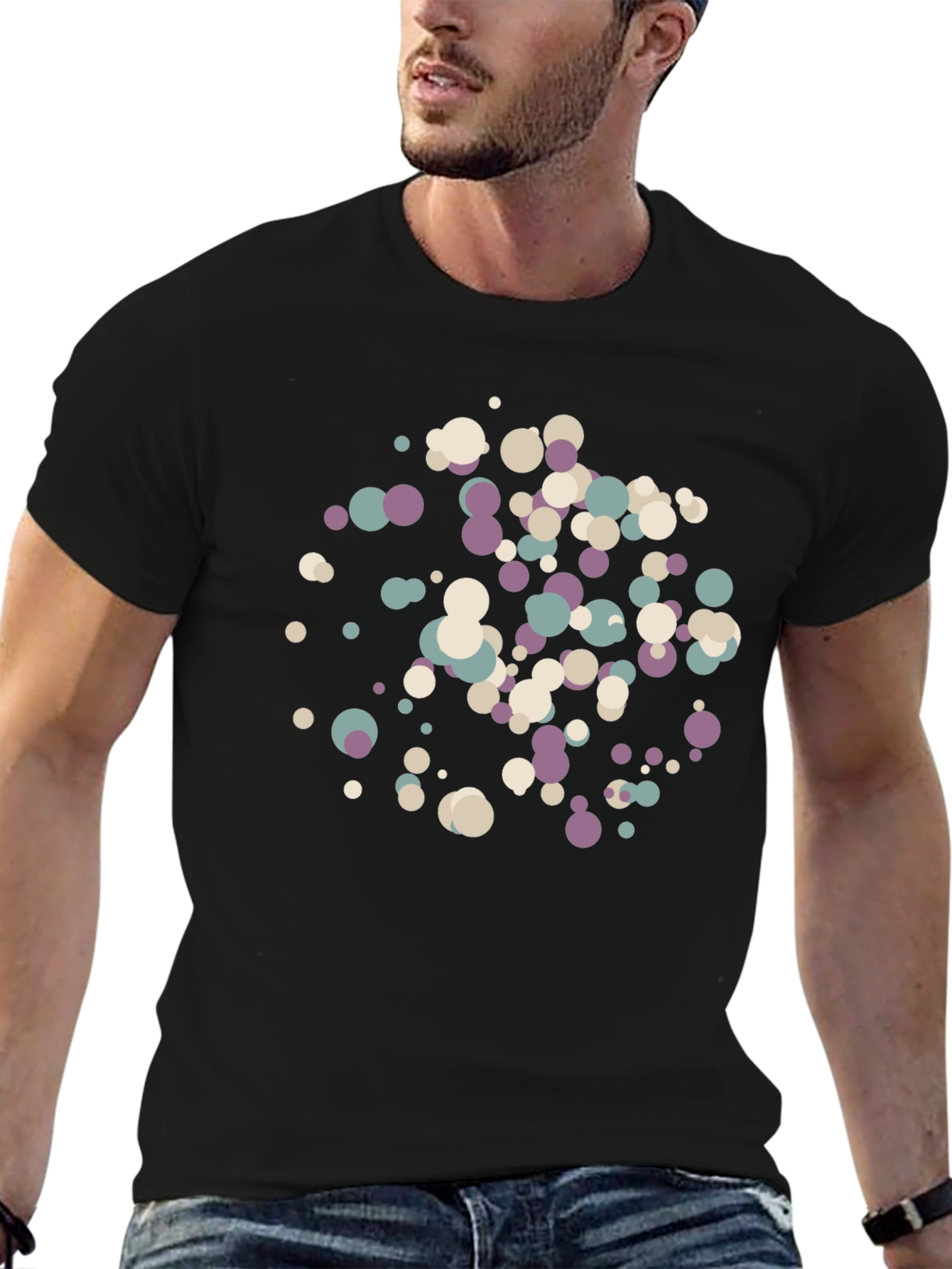 Modern Abstract Dot Pattern Black T-Shirt