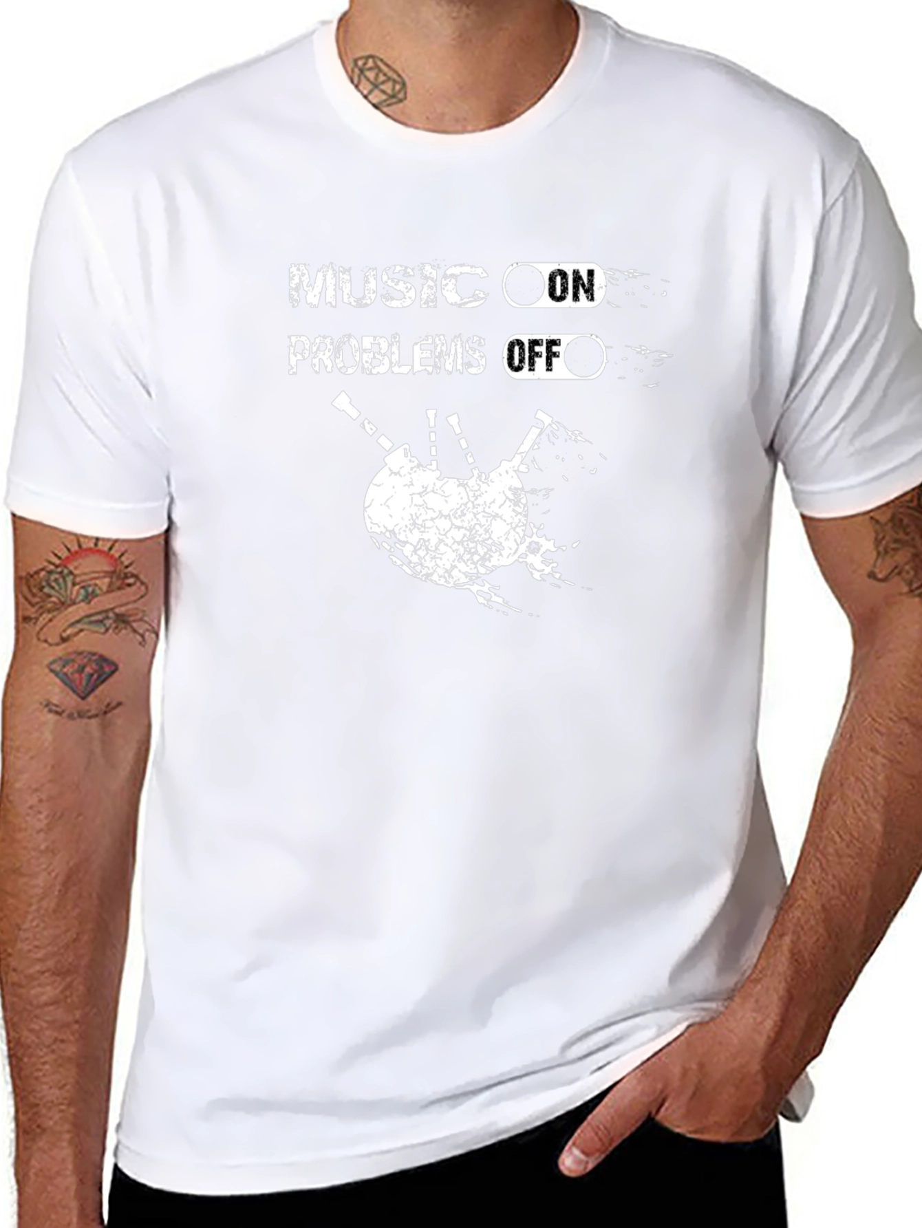 Music On Problems Off Bagpipe Graphic T-Shirt