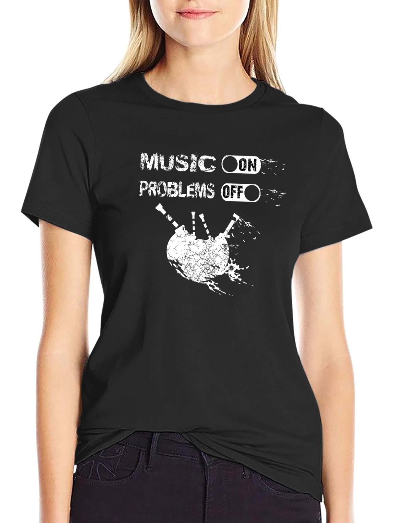 Music On Problems Off Bagpipe Graphic T-Shirt