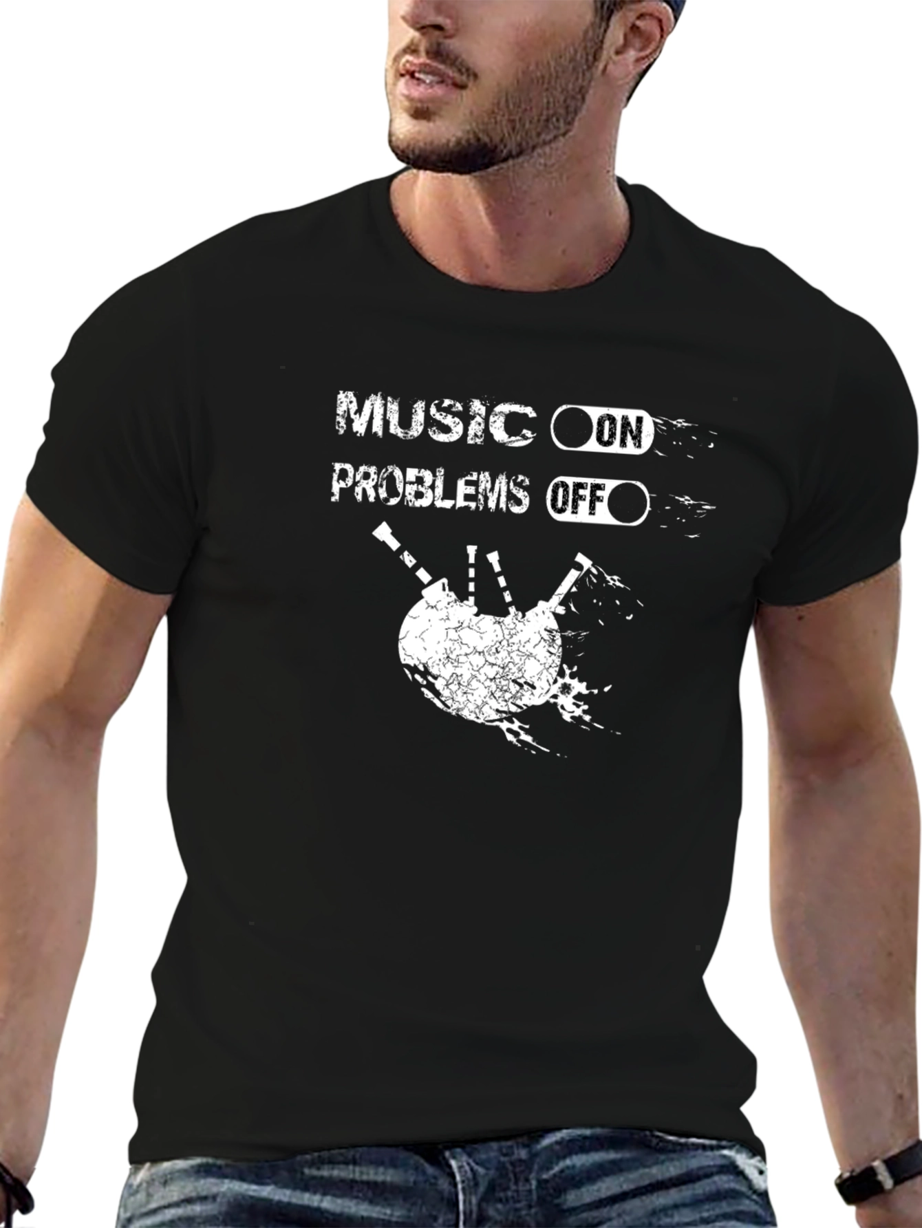 Music On Problems Off Bagpipe Graphic T-Shirt