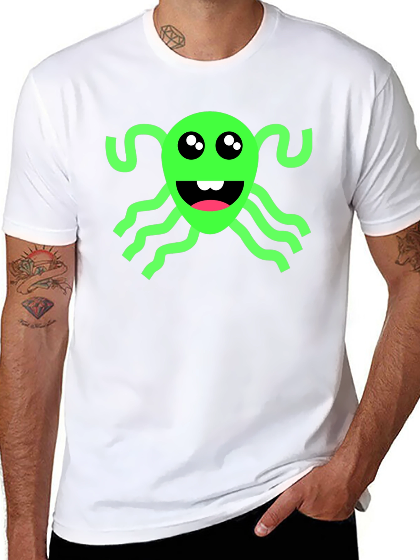 Funny Green Alien Black T-Shirt
