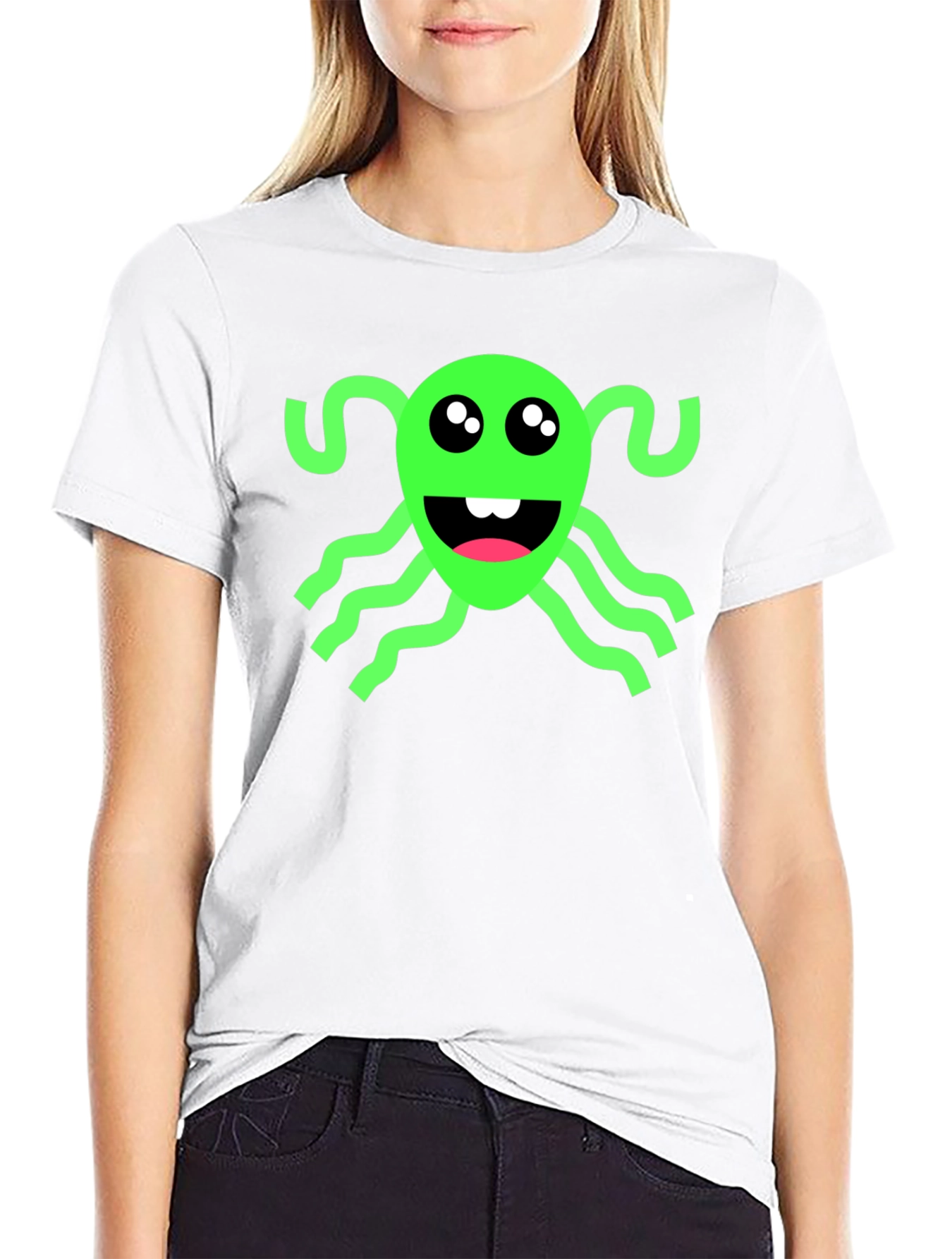 Funny Green Alien Black T-Shirt