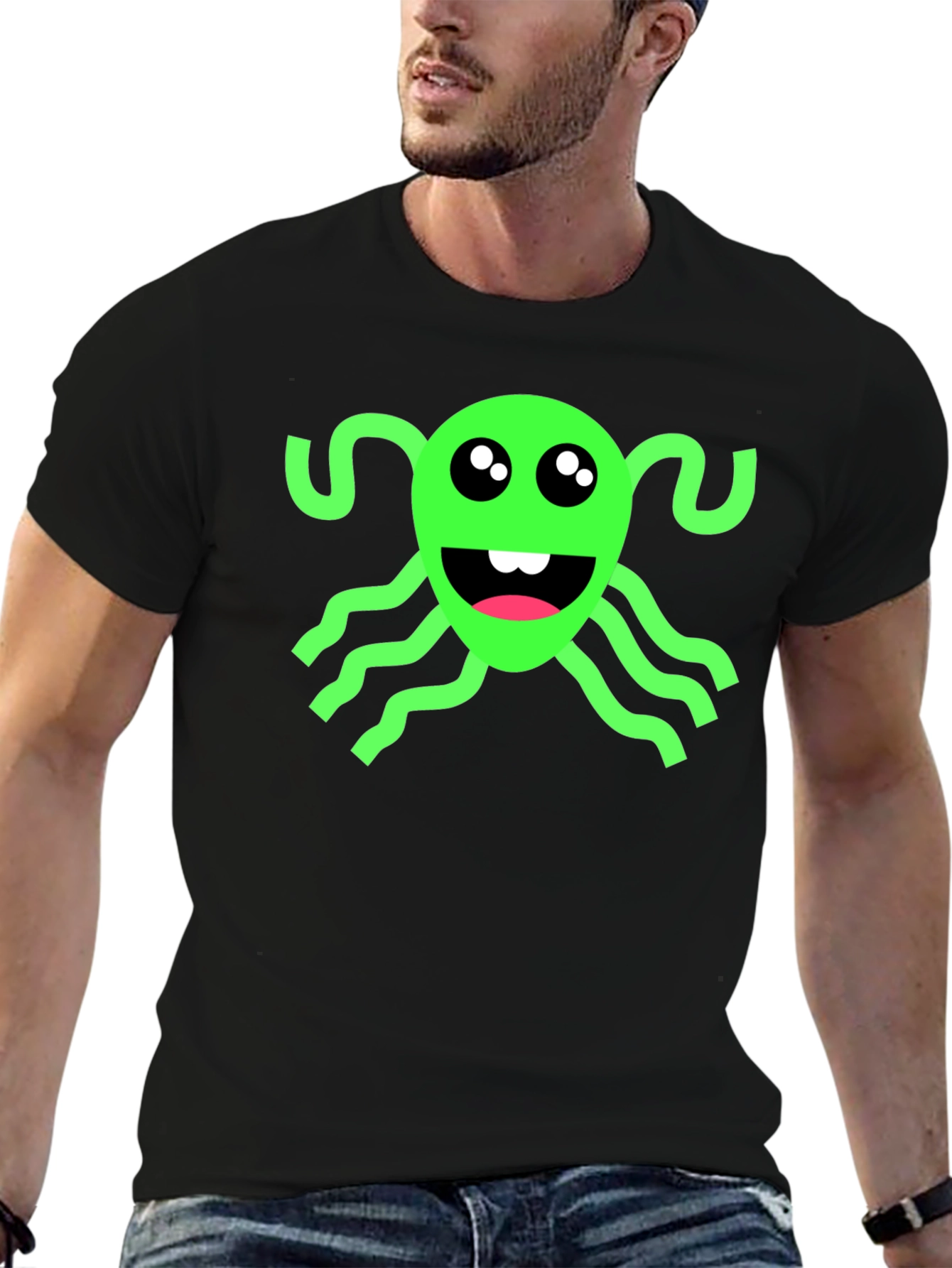 Funny Green Alien Black T-Shirt