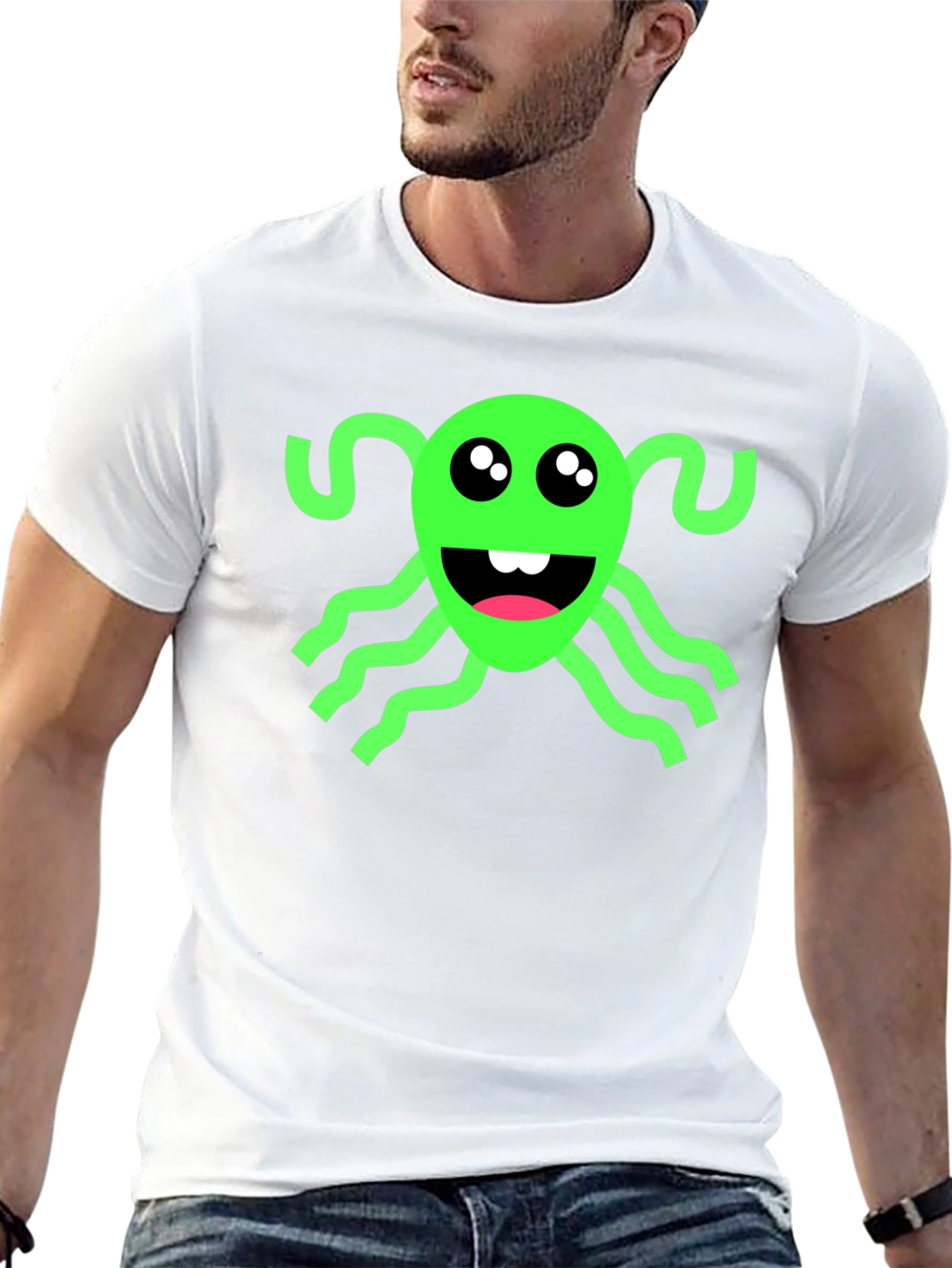 Funny Green Alien Black T-Shirt