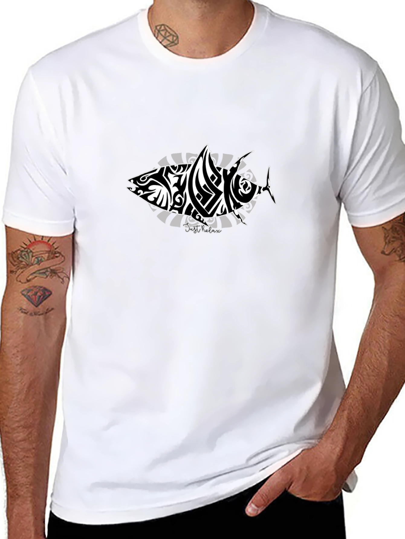 Tribal Tuna Graphic Tee - Stylish Mens Black T-Shirt