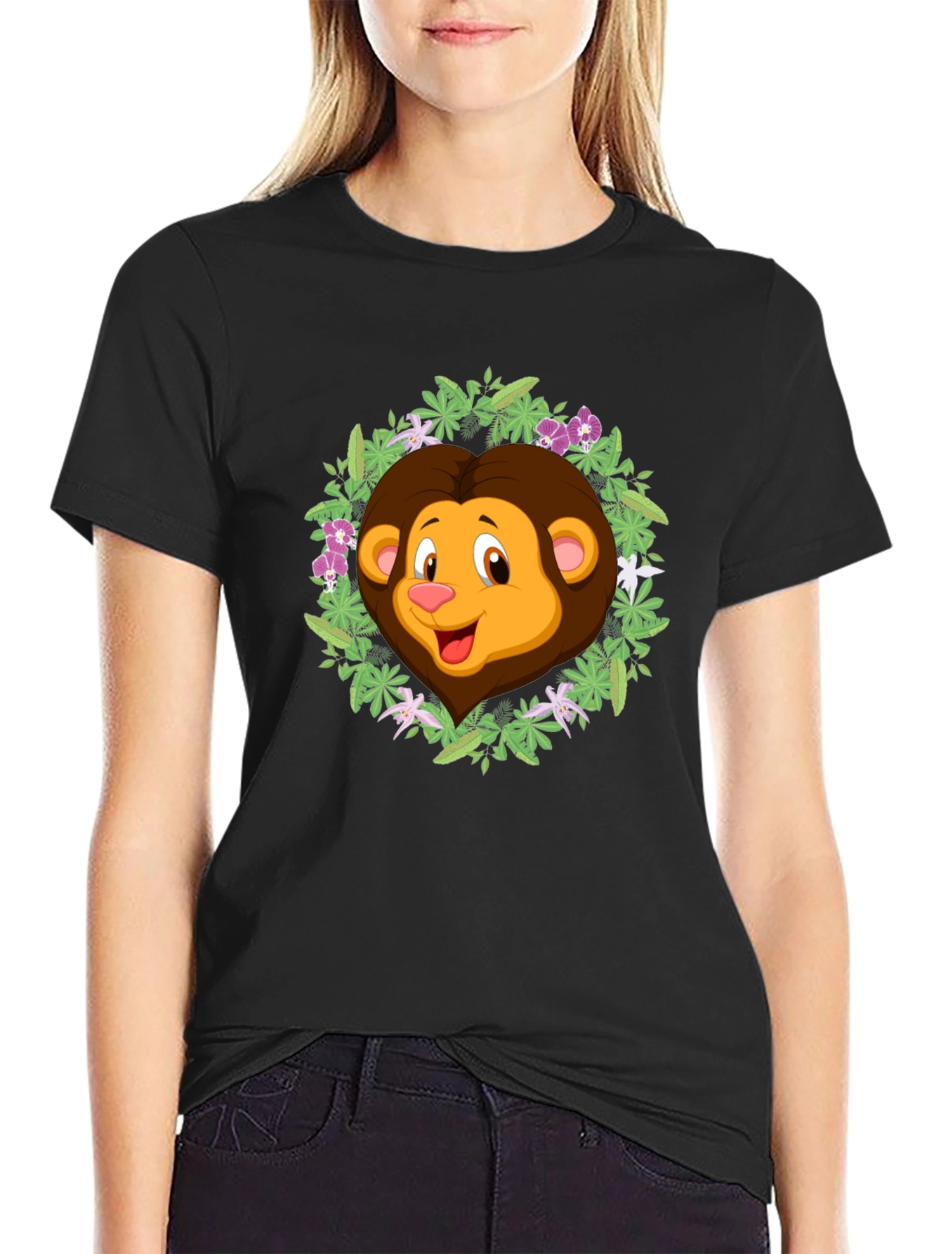 Jungle Lion Graphic Tee - Black Cotton T-Shirt