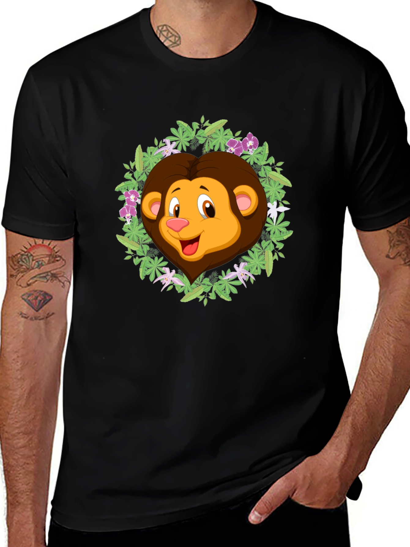 Jungle Lion Graphic Tee - Black Cotton T-Shirt