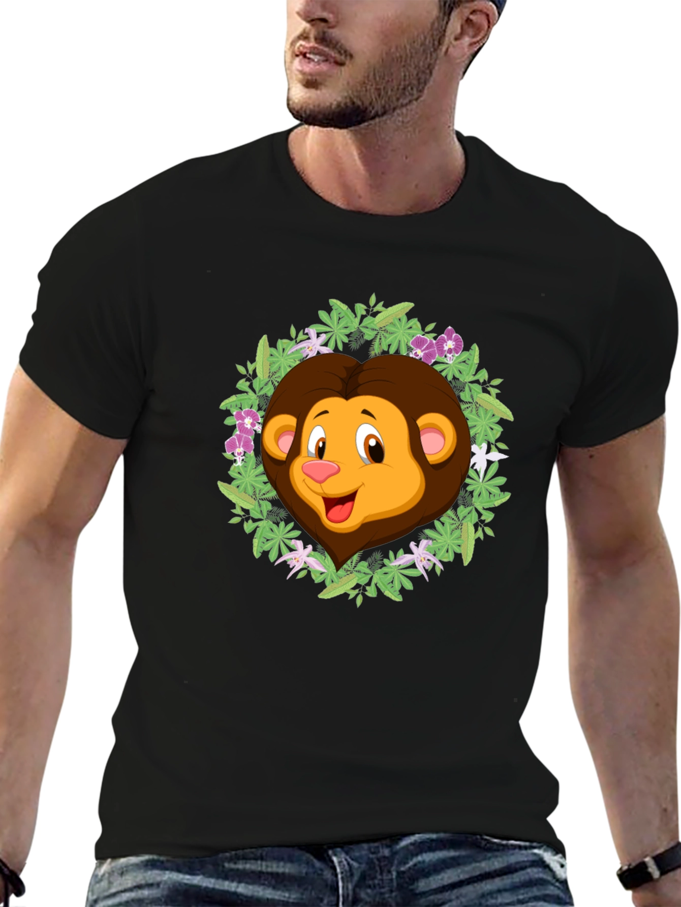 Jungle Lion Graphic Tee - Black Cotton T-Shirt