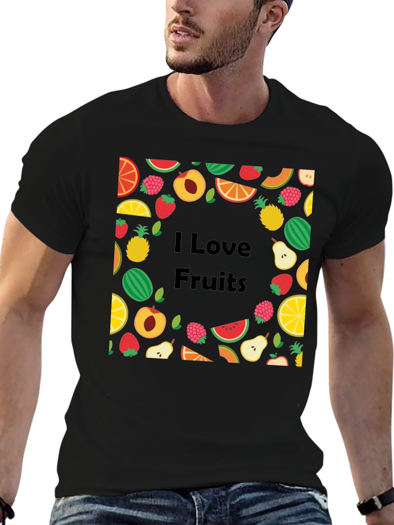 I Love Fruits Graphic Tee - Unisex Black T-Shirt