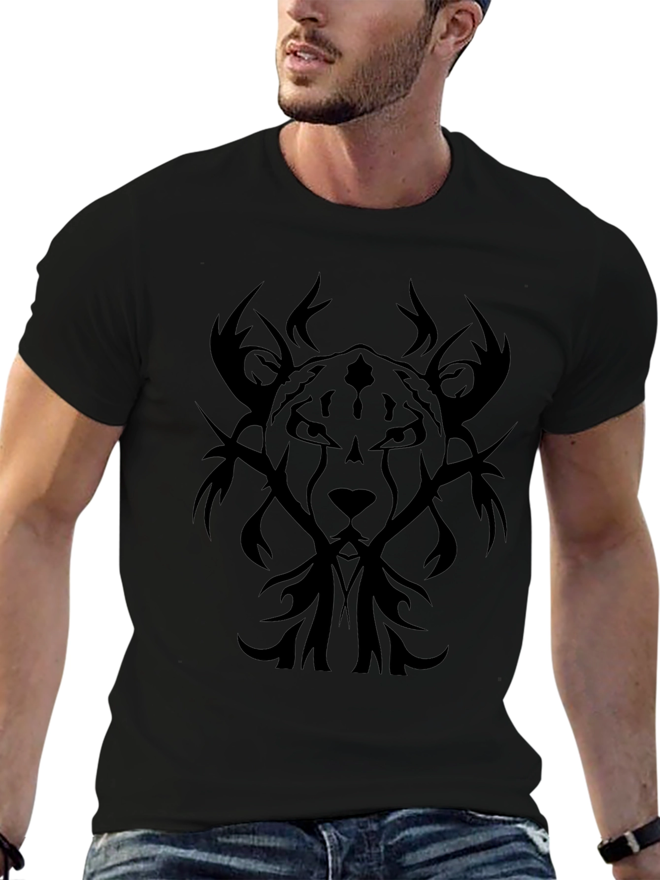 Black Tribal Lion Graphic Tee