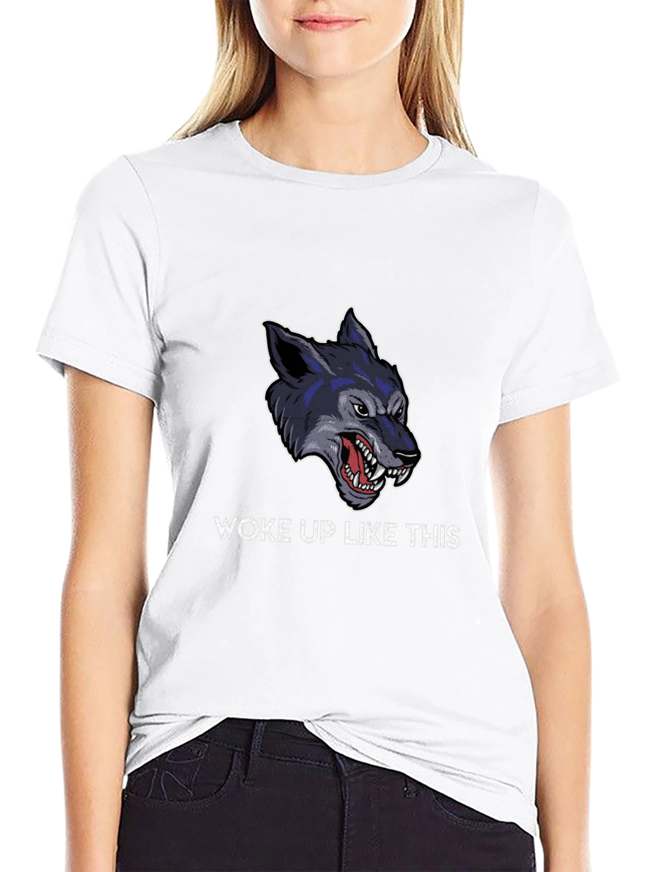 Woke Up Like This Wolf Graphic Tee - Black