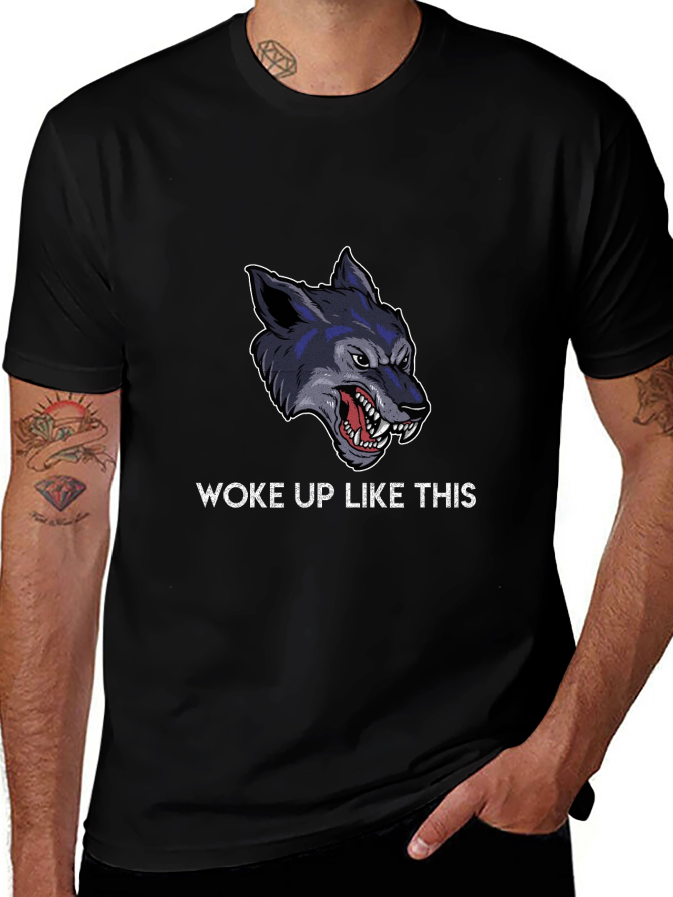 Woke Up Like This Wolf Graphic Tee - Black