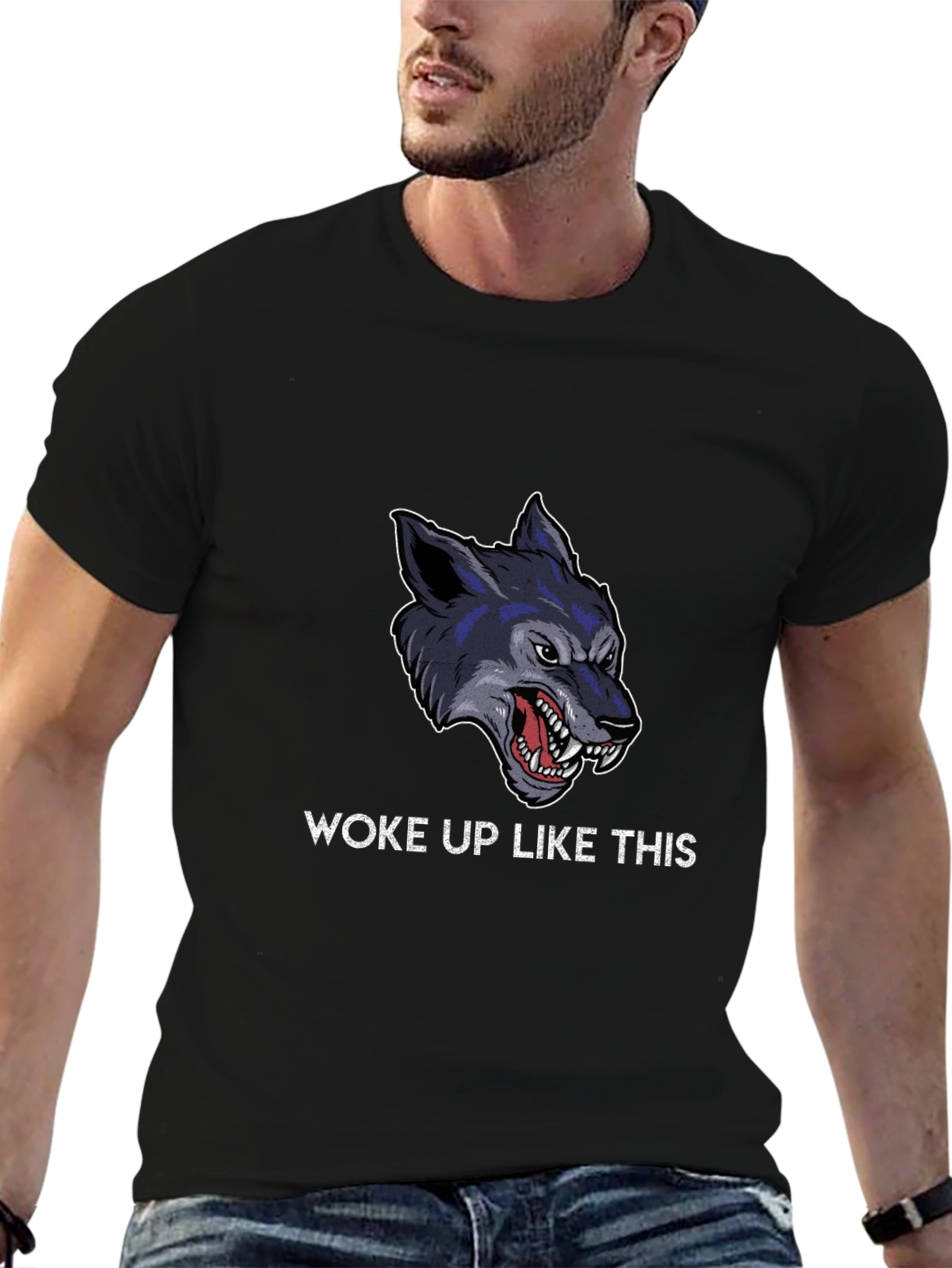 Woke Up Like This Wolf Graphic Tee - Black