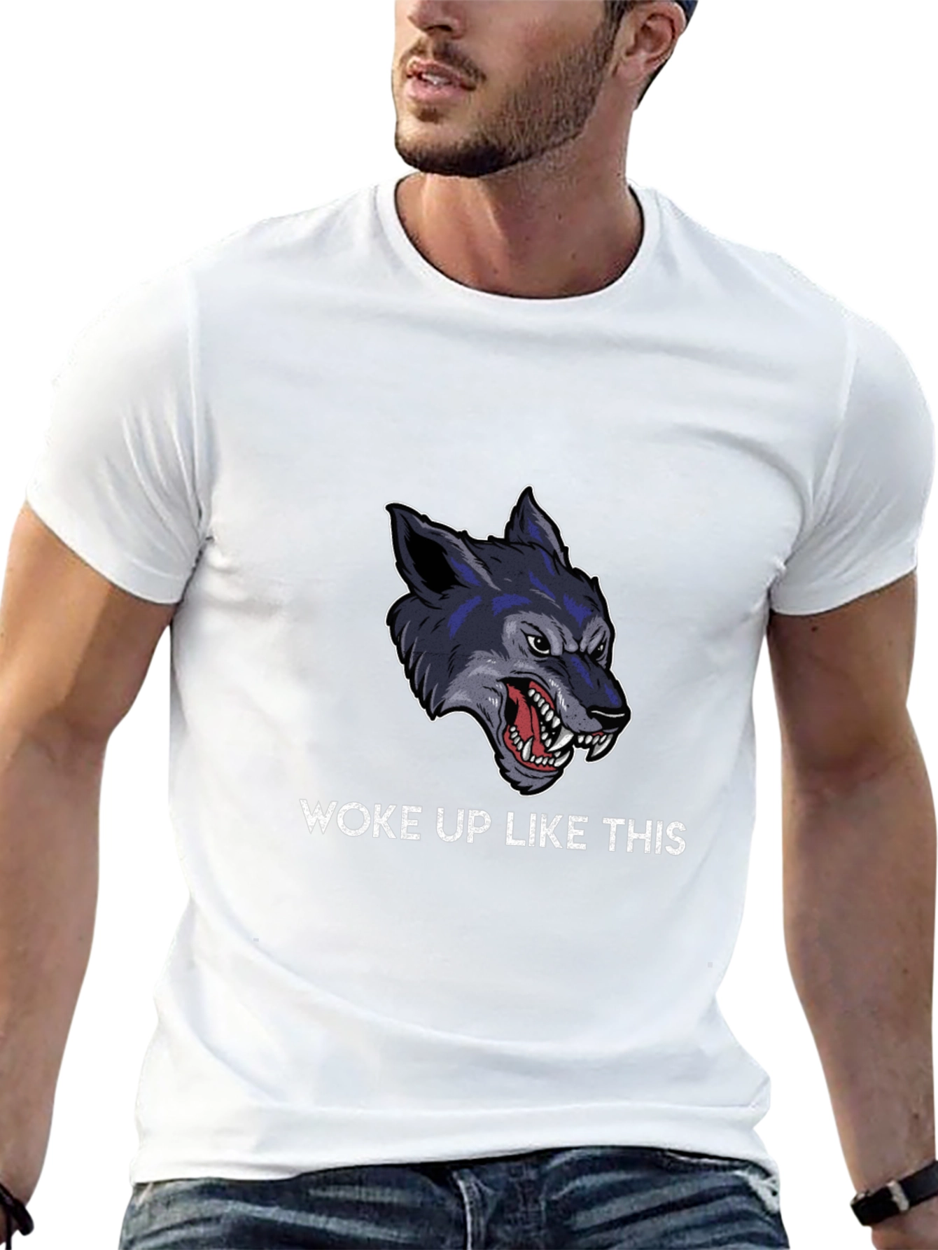 Woke Up Like This Wolf Graphic Tee - Black