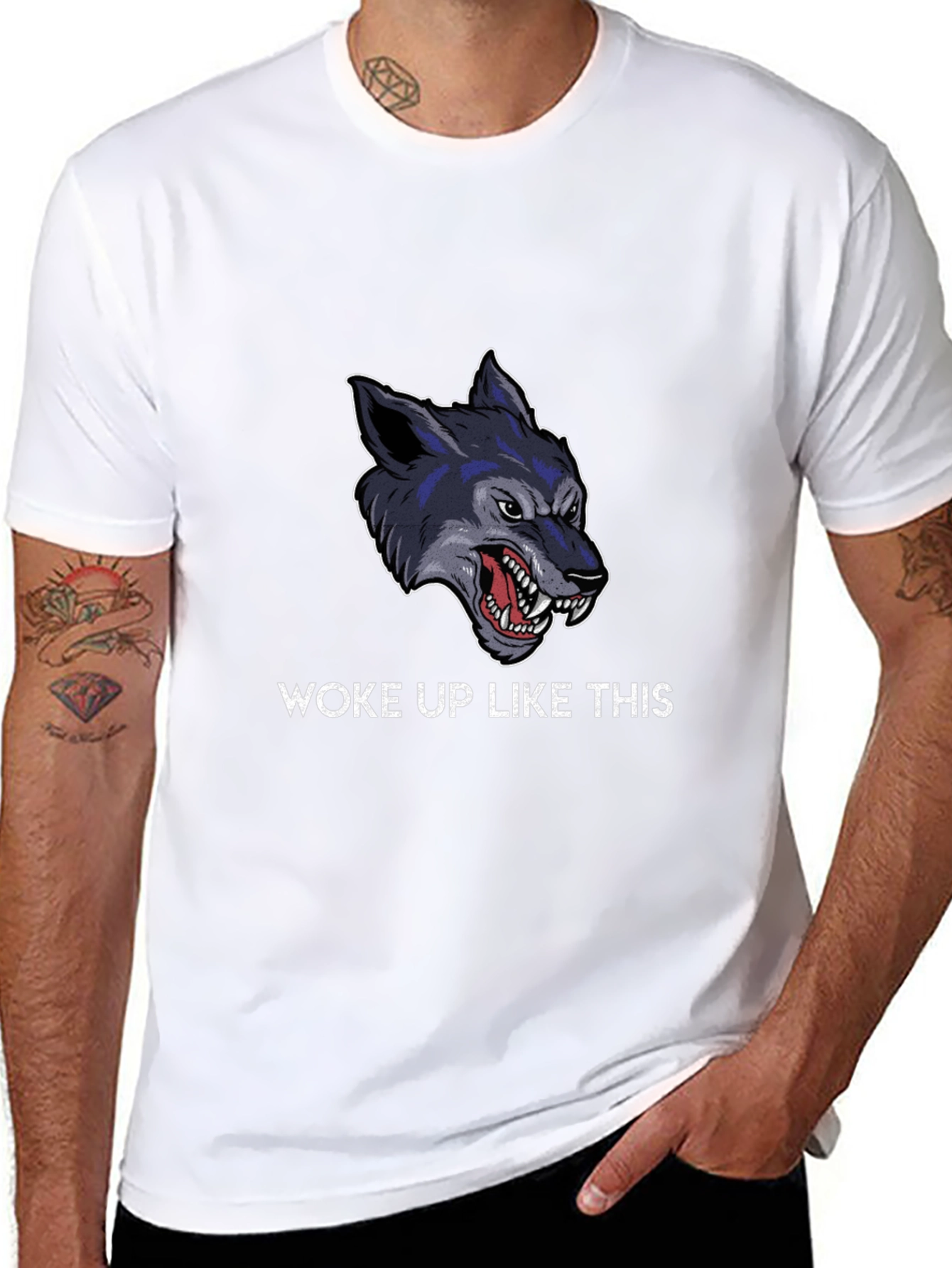 Woke Up Like This Wolf Graphic Tee - Black