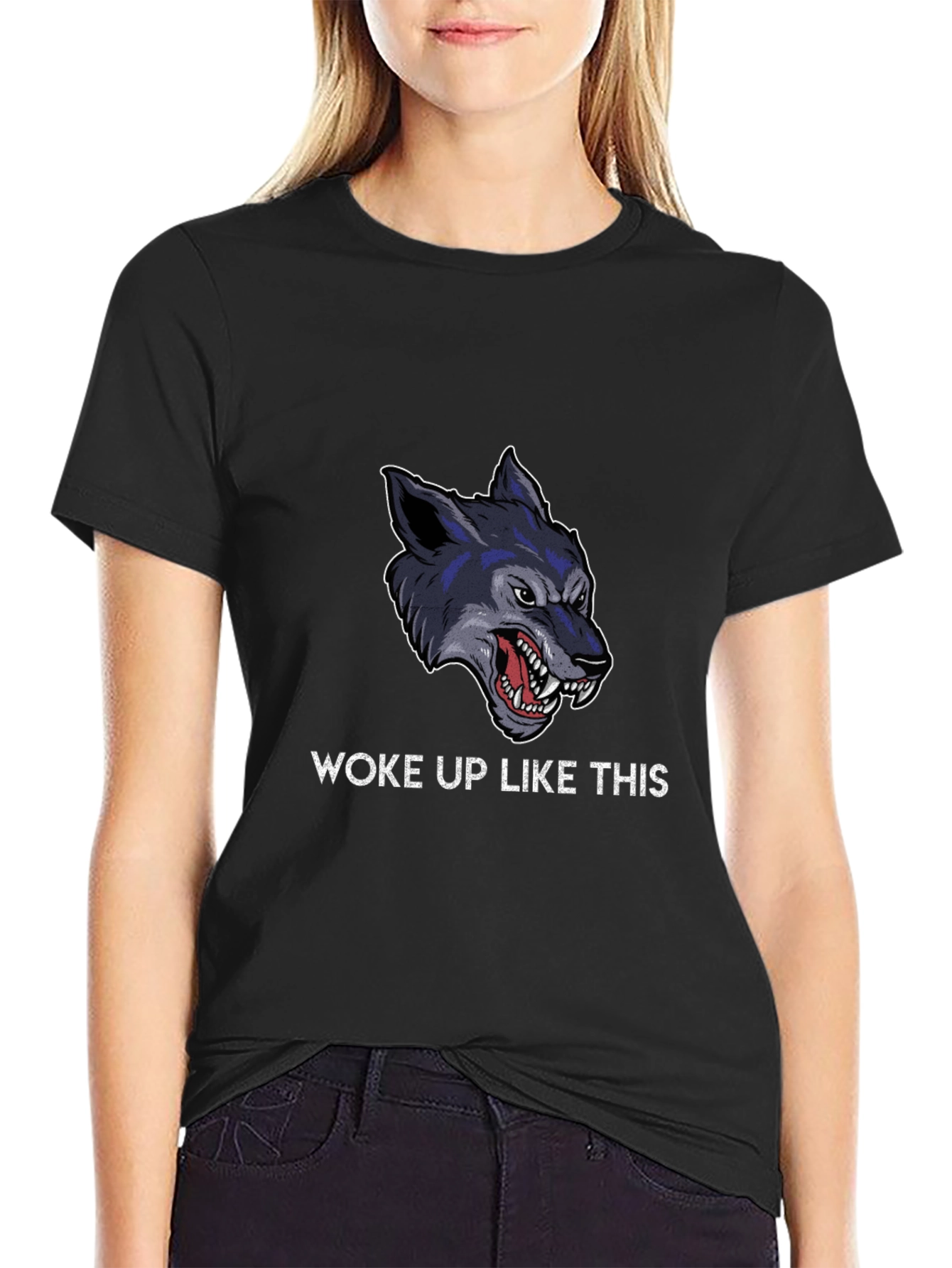 Woke Up Like This Wolf Graphic Tee - Black