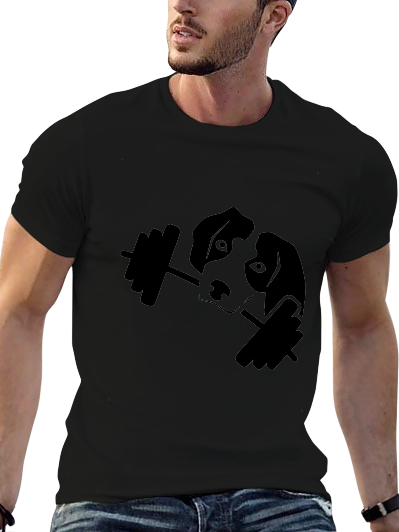 Dog Lifting Weights Graphic Tee - Black Cotton T-Shirt
