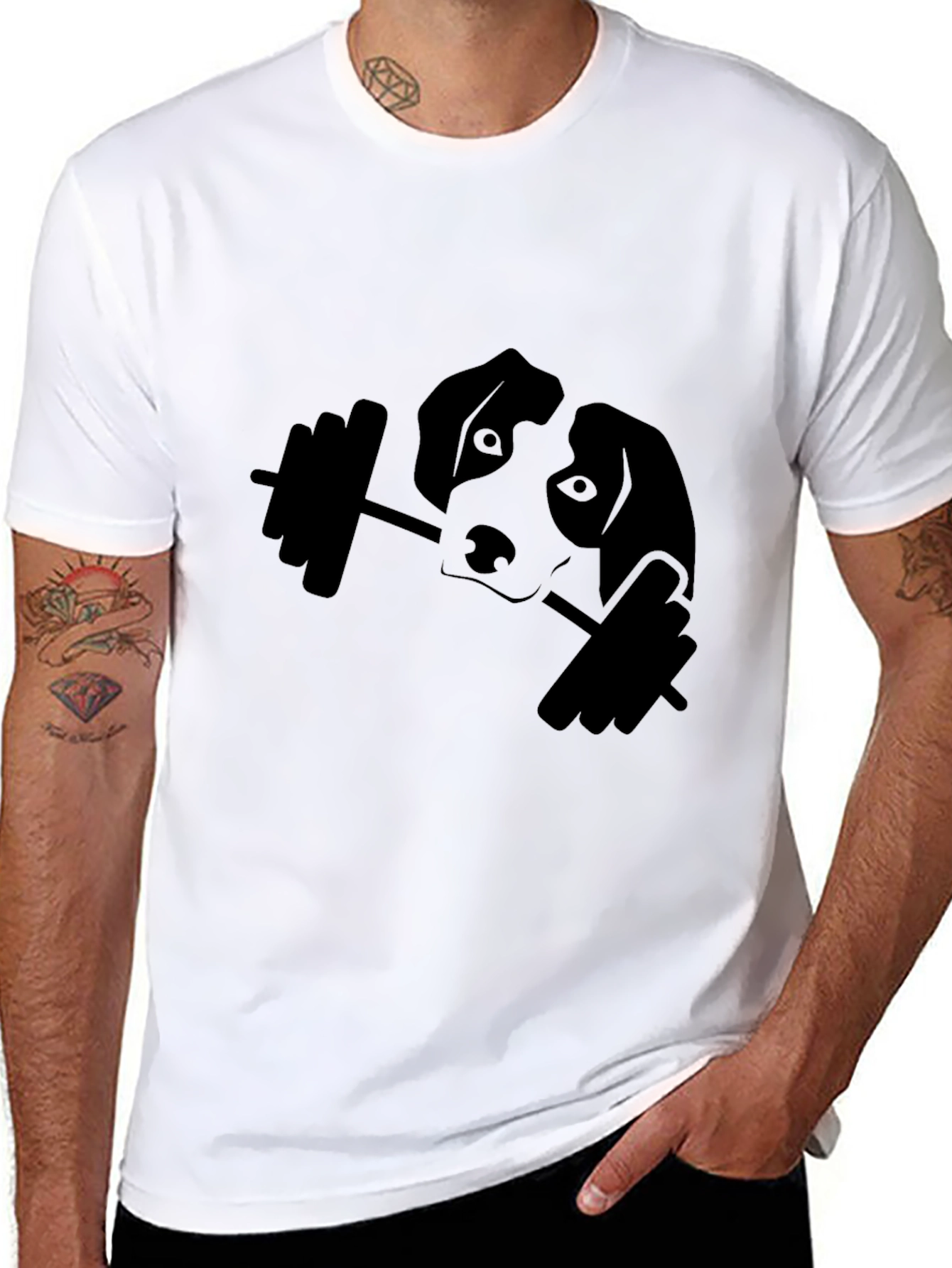 Dog Lifting Weights Graphic Tee - Black Cotton T-Shirt