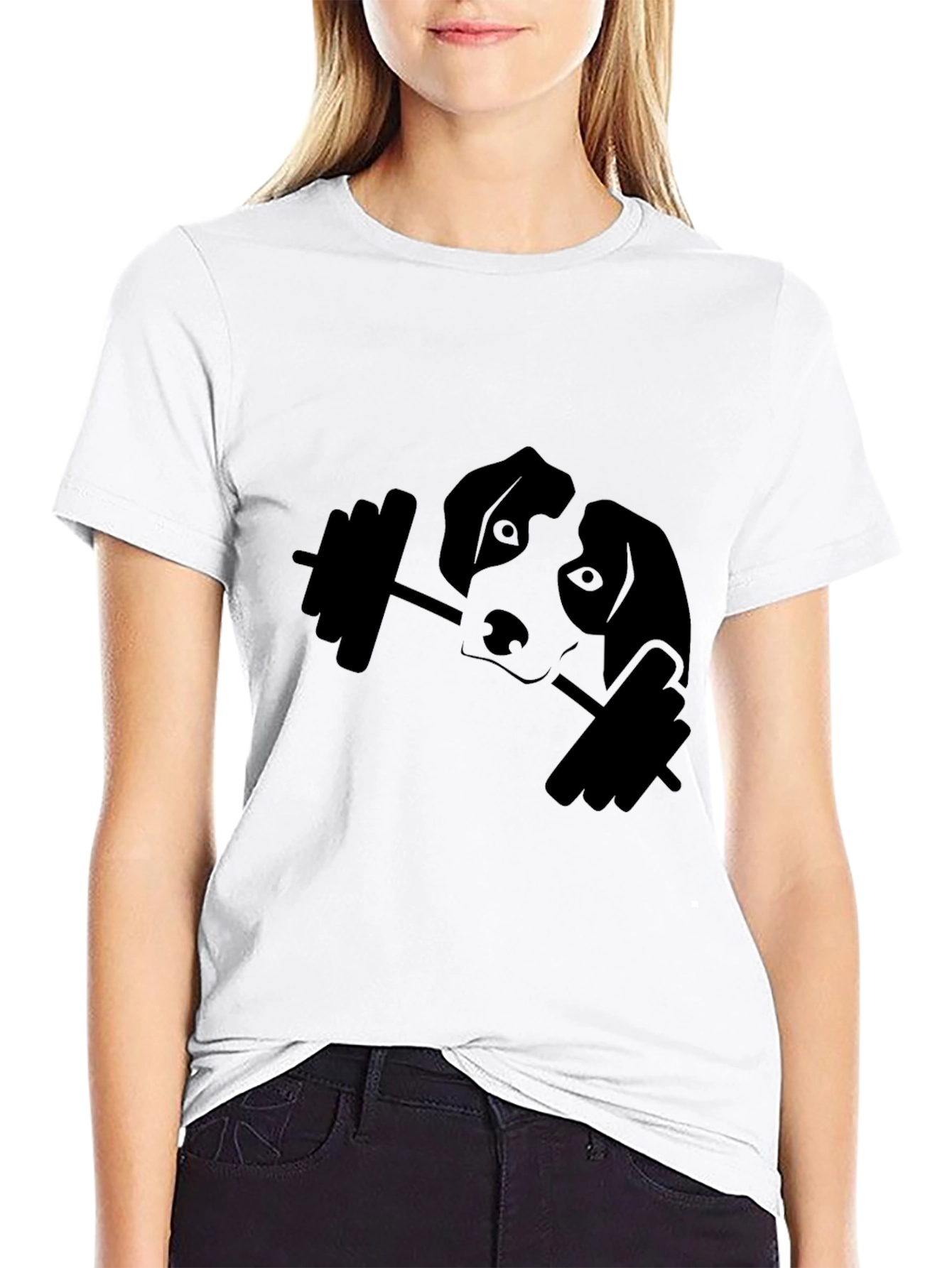Dog Lifting Weights Graphic Tee - Black Cotton T-Shirt
