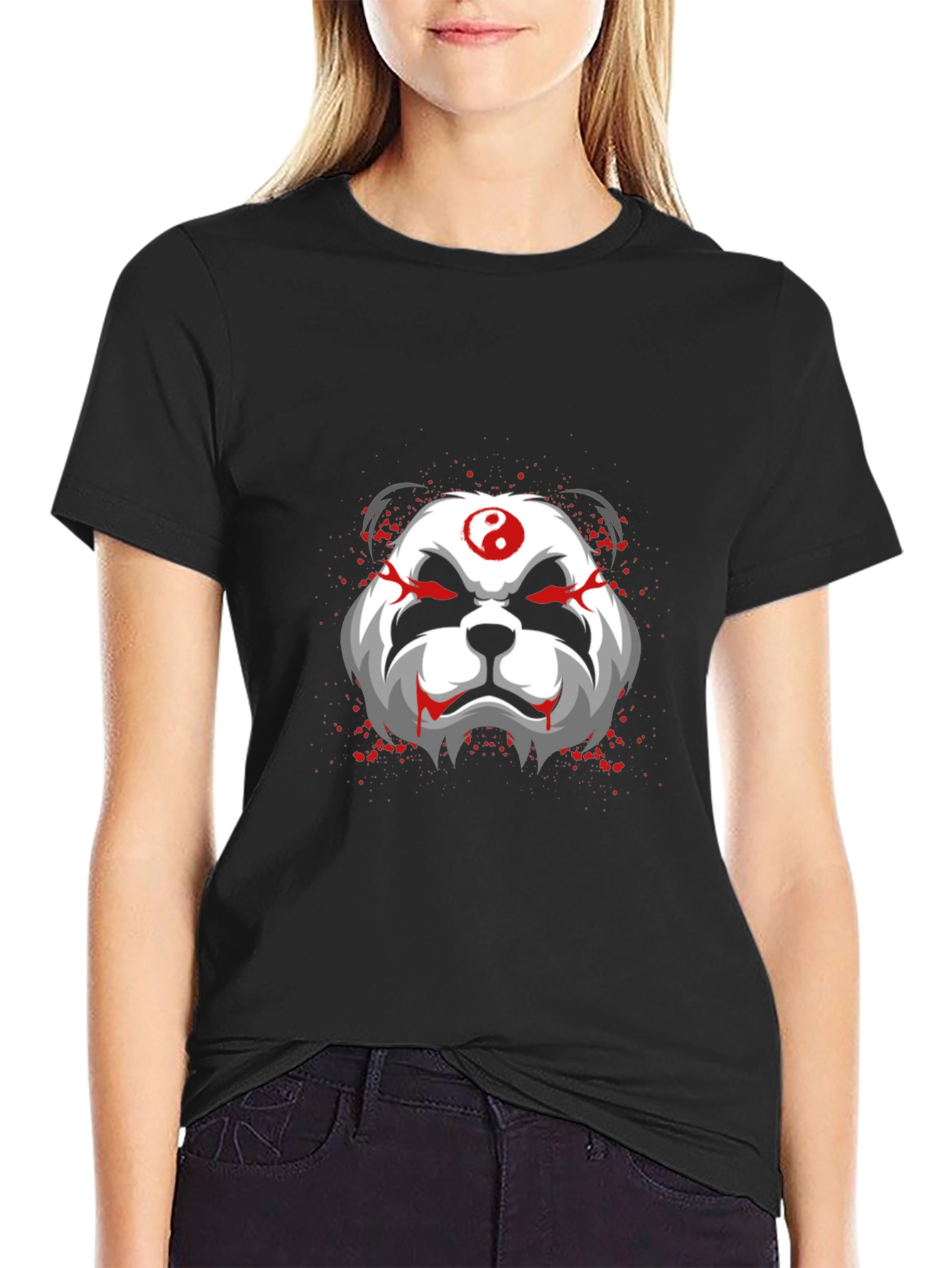 Evil Panda Graphic Print Black T-Shirt