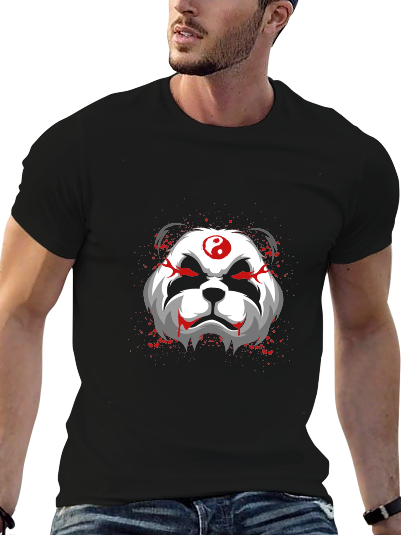 Evil Panda Graphic Print Black T-Shirt