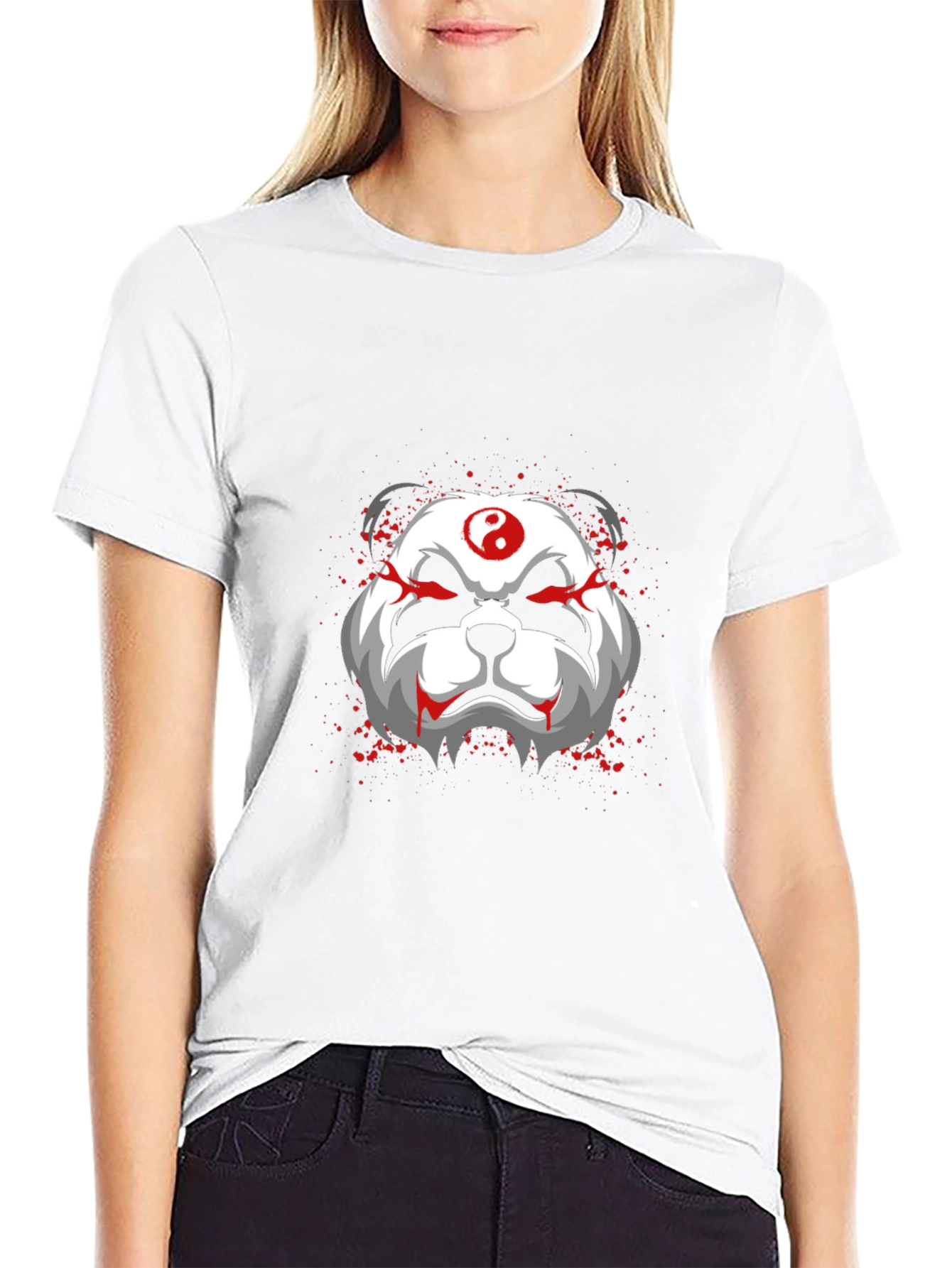 Evil Panda Graphic Print Black T-Shirt