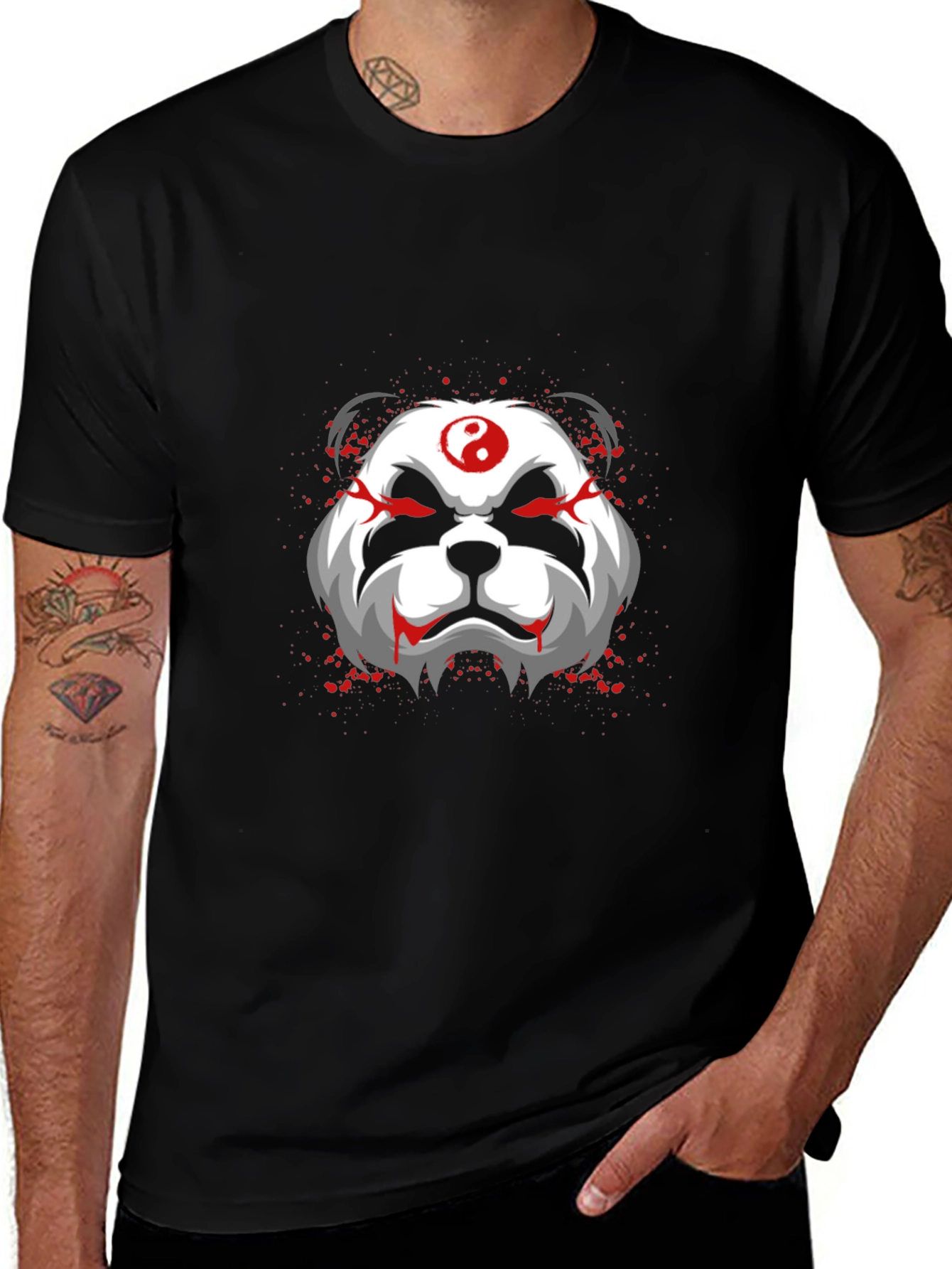 Evil Panda Graphic Print Black T-Shirt
