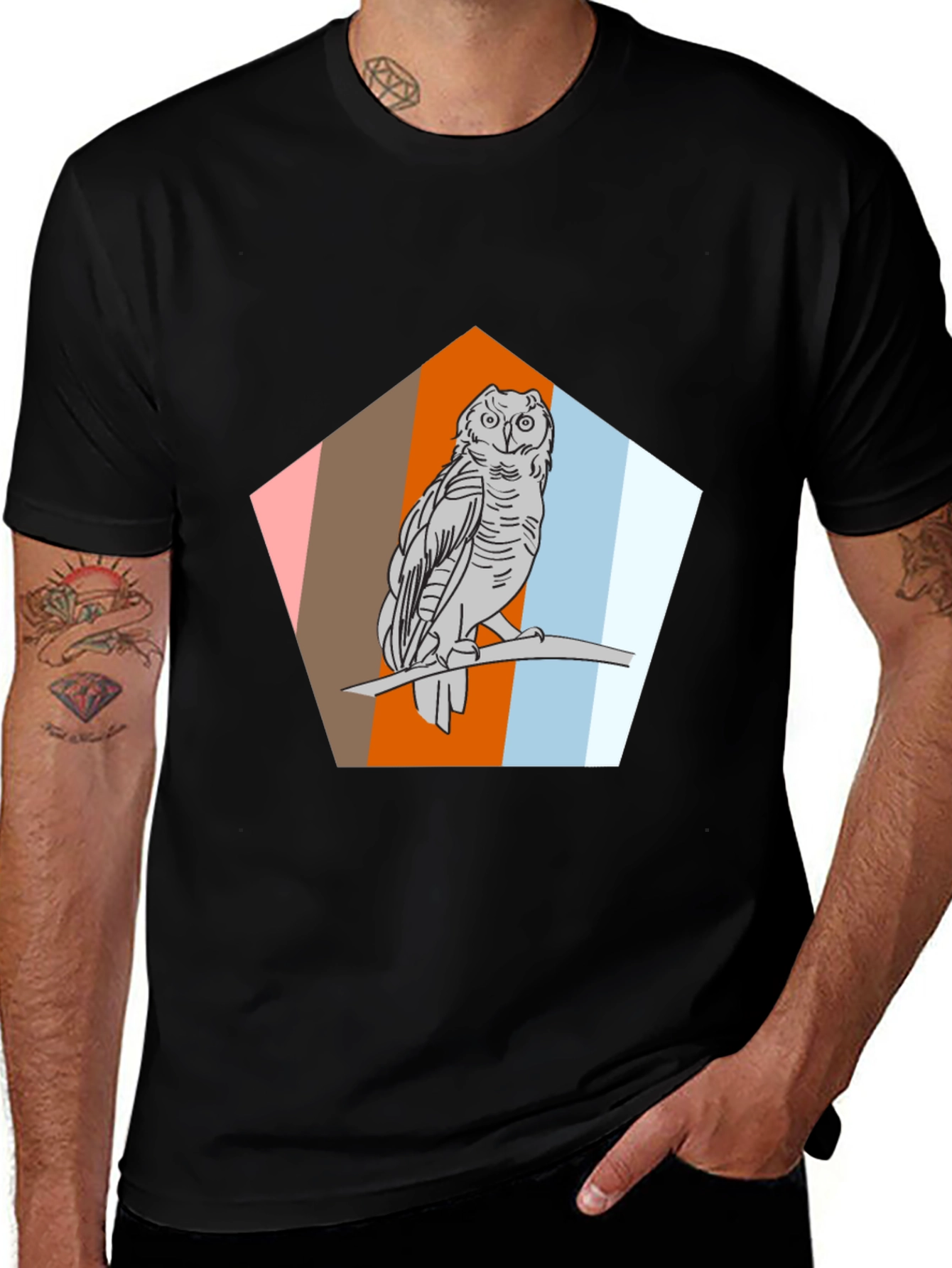 Owl Graphic Print Black T-Shirt