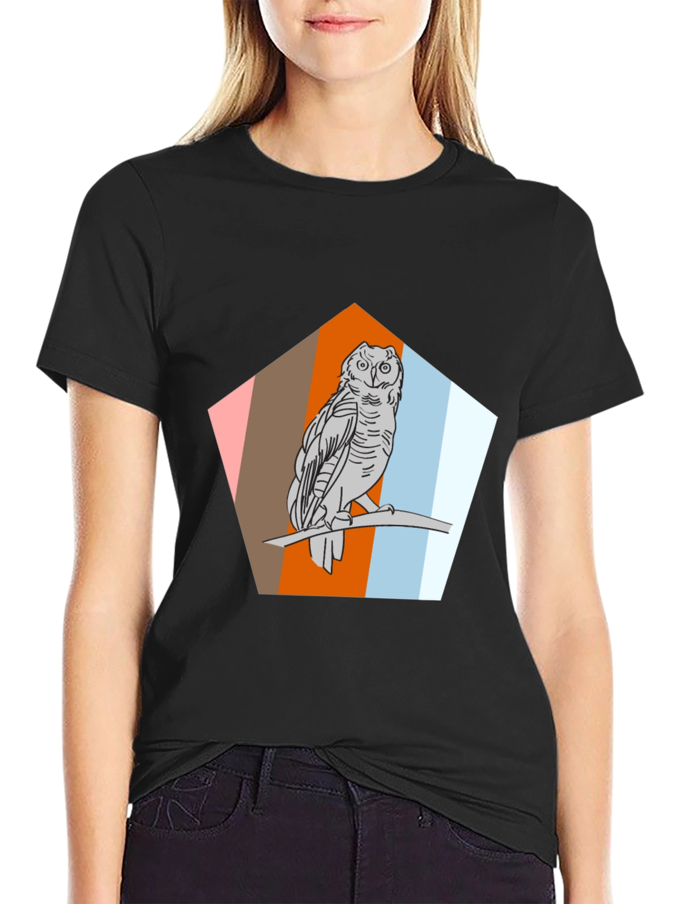 Owl Graphic Print Black T-Shirt