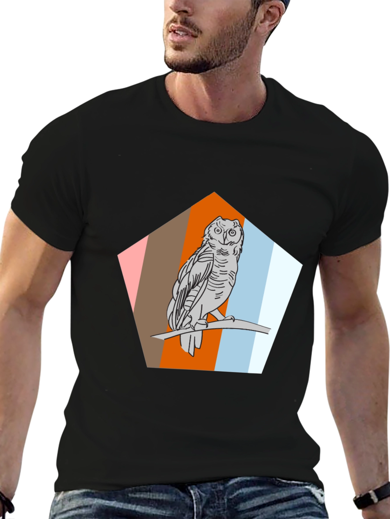 Owl Graphic Print Black T-Shirt