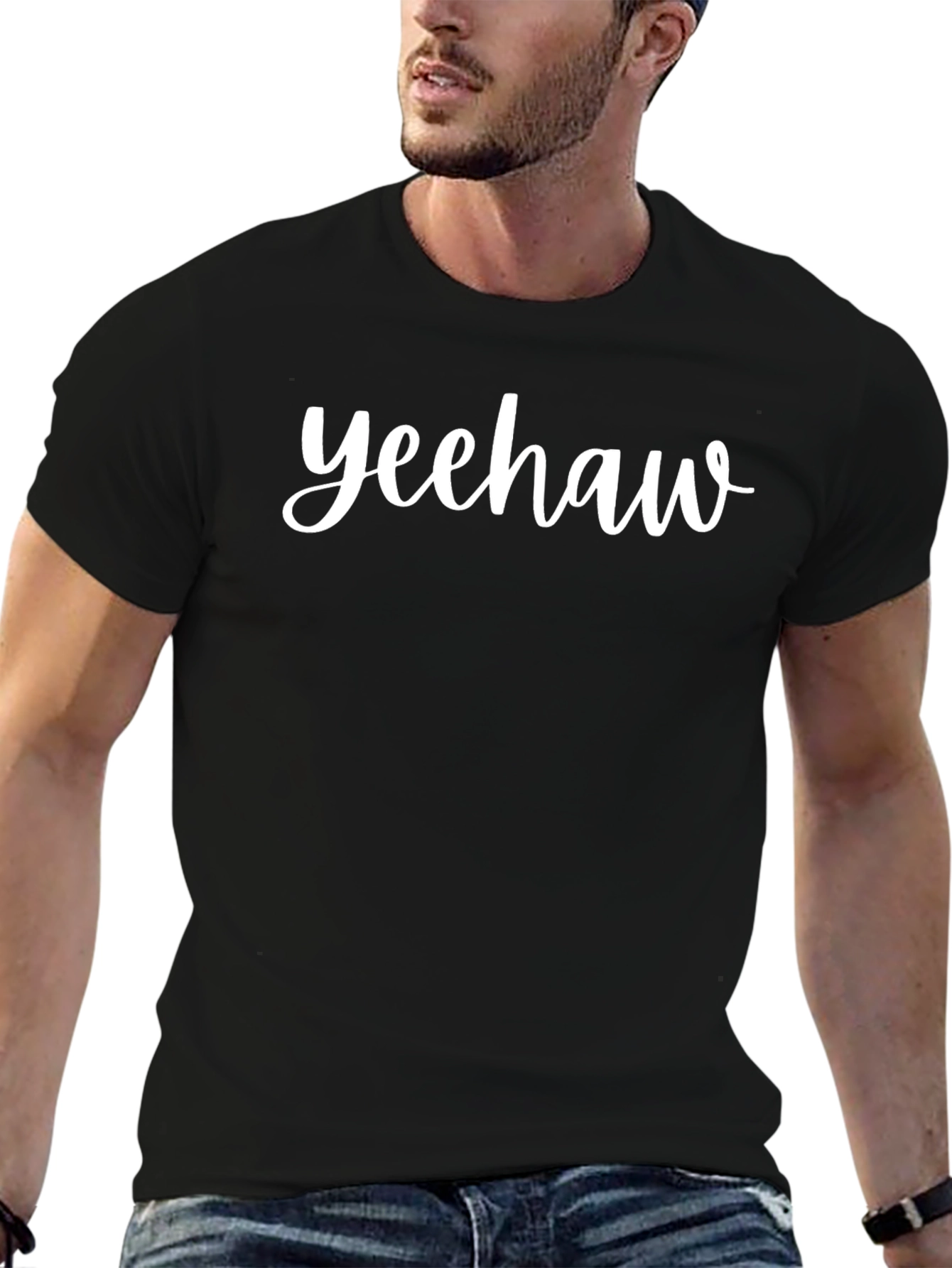 Yeehaw Graphic Tee - Black Cotton Casual Shirt