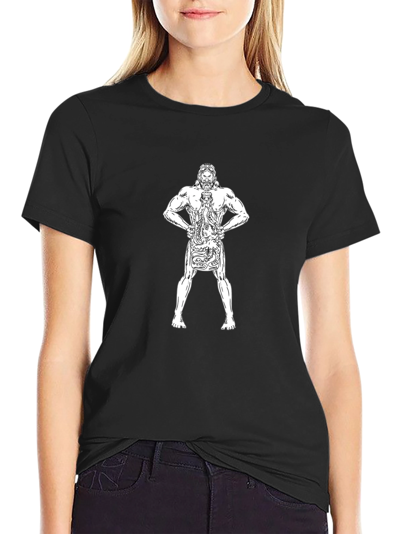 Poseidon Holding Octopus Tattoo Style T-Shirt
