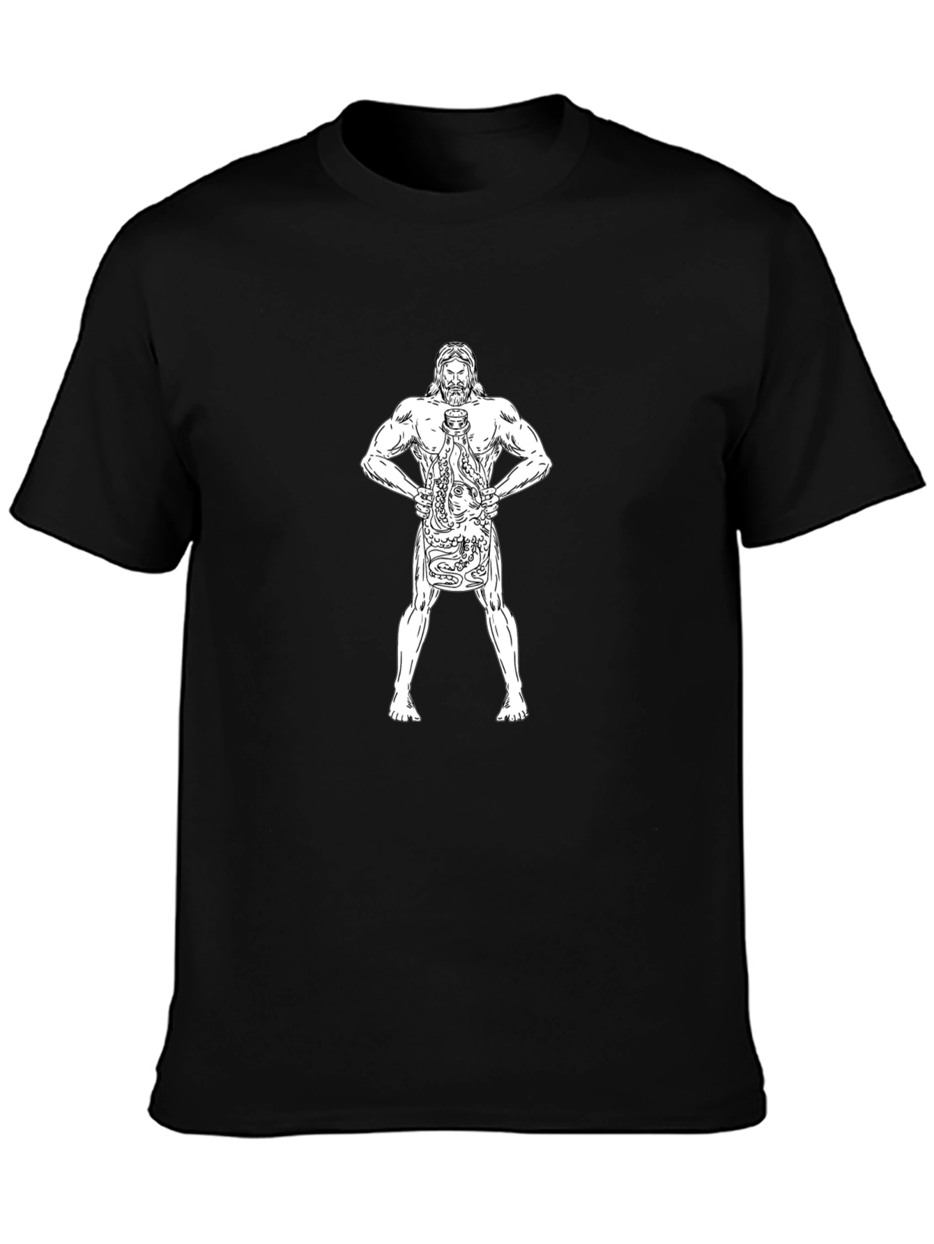 Poseidon Holding Octopus Tattoo Style T-Shirt