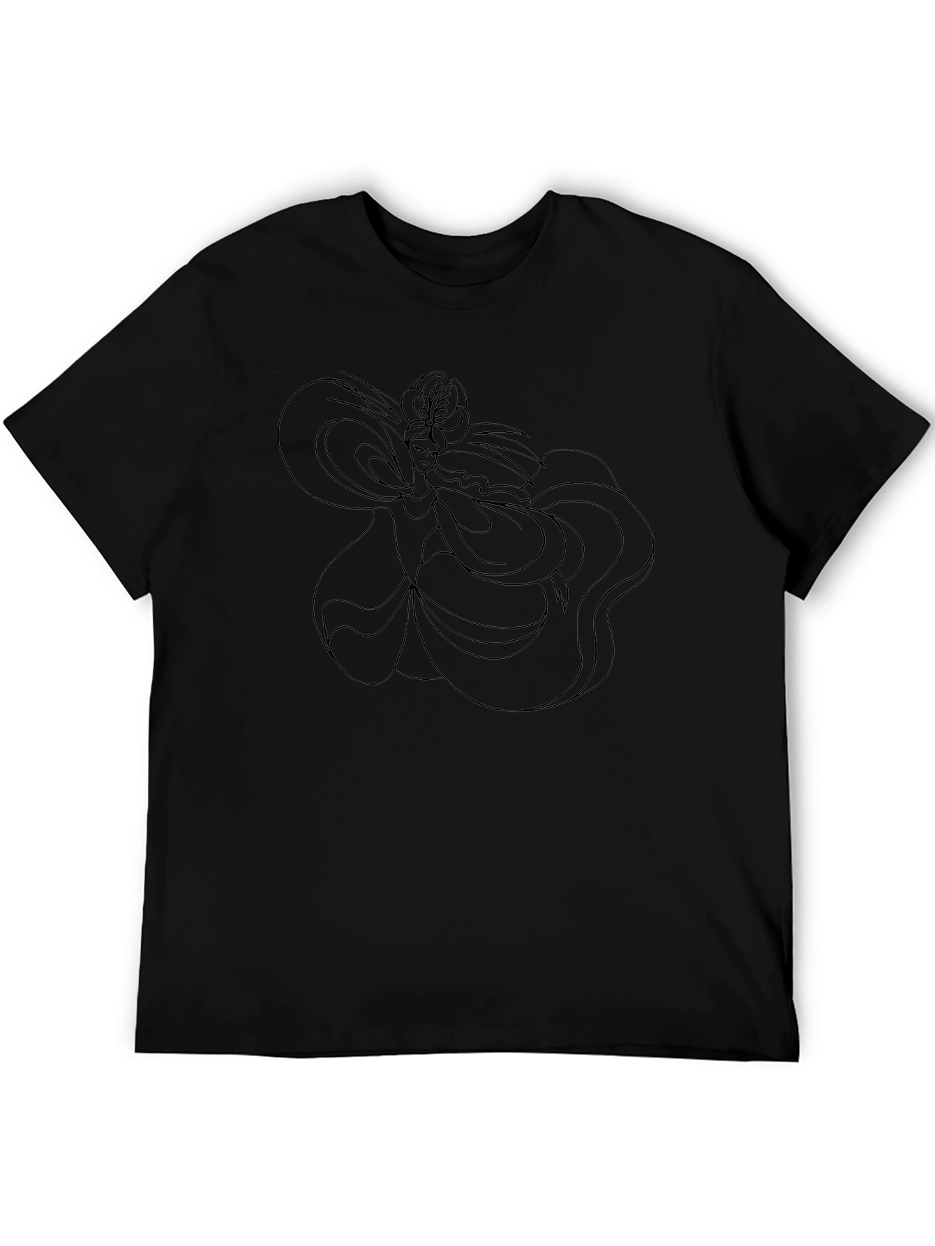 Elegant Black Tee with Artistic Woman Graphic