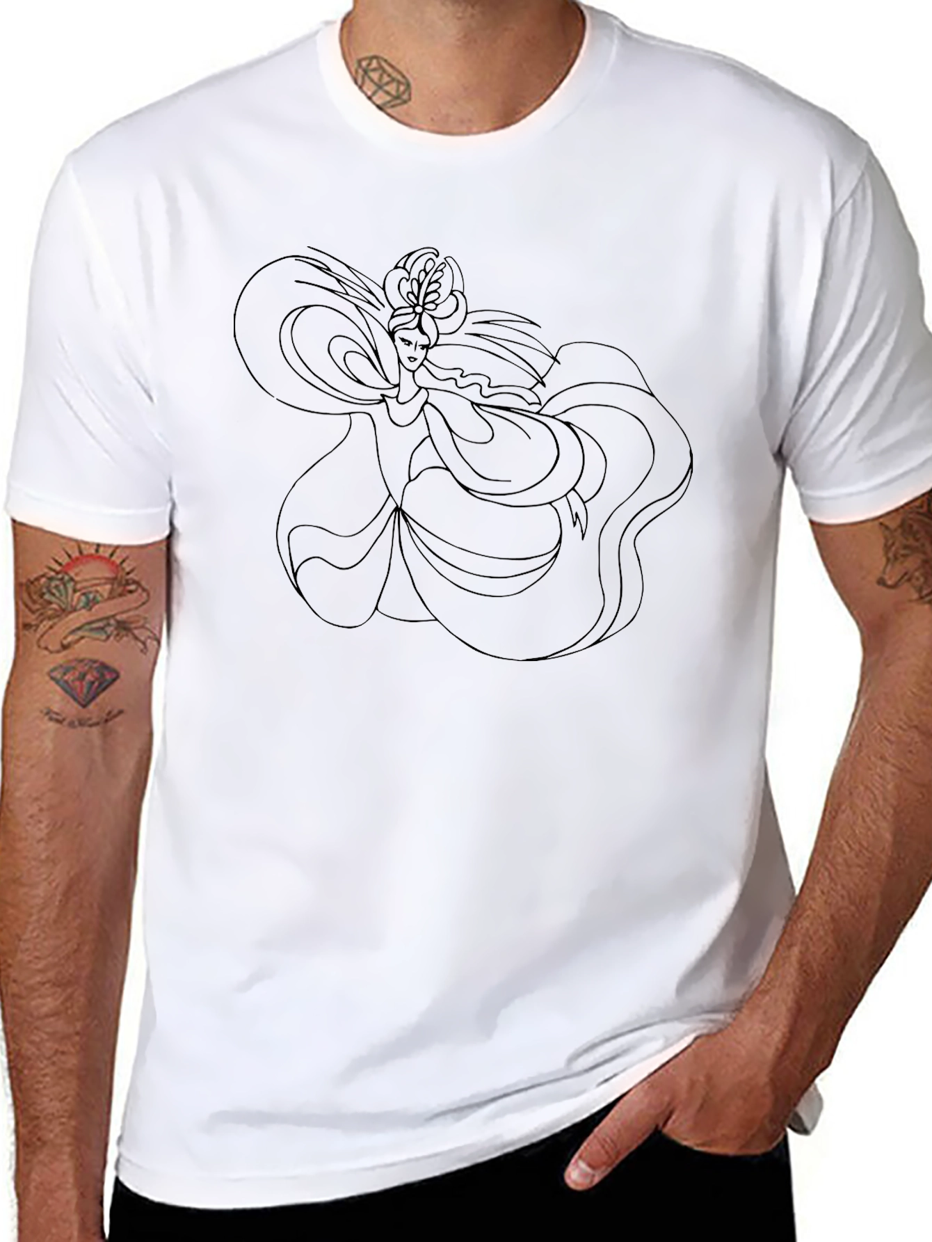 Elegant Black Tee with Artistic Woman Graphic