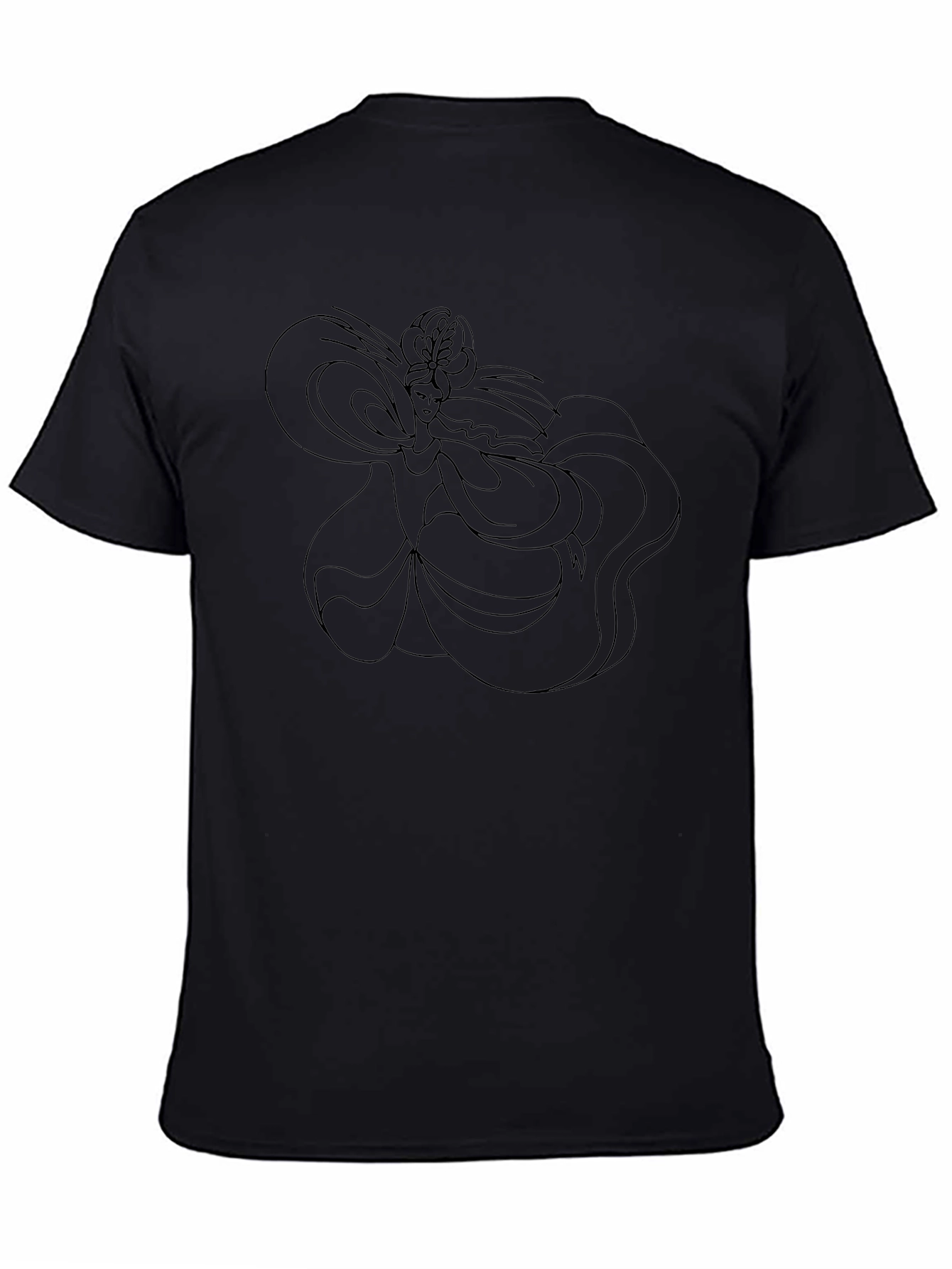 Elegant Black Tee with Artistic Woman Graphic